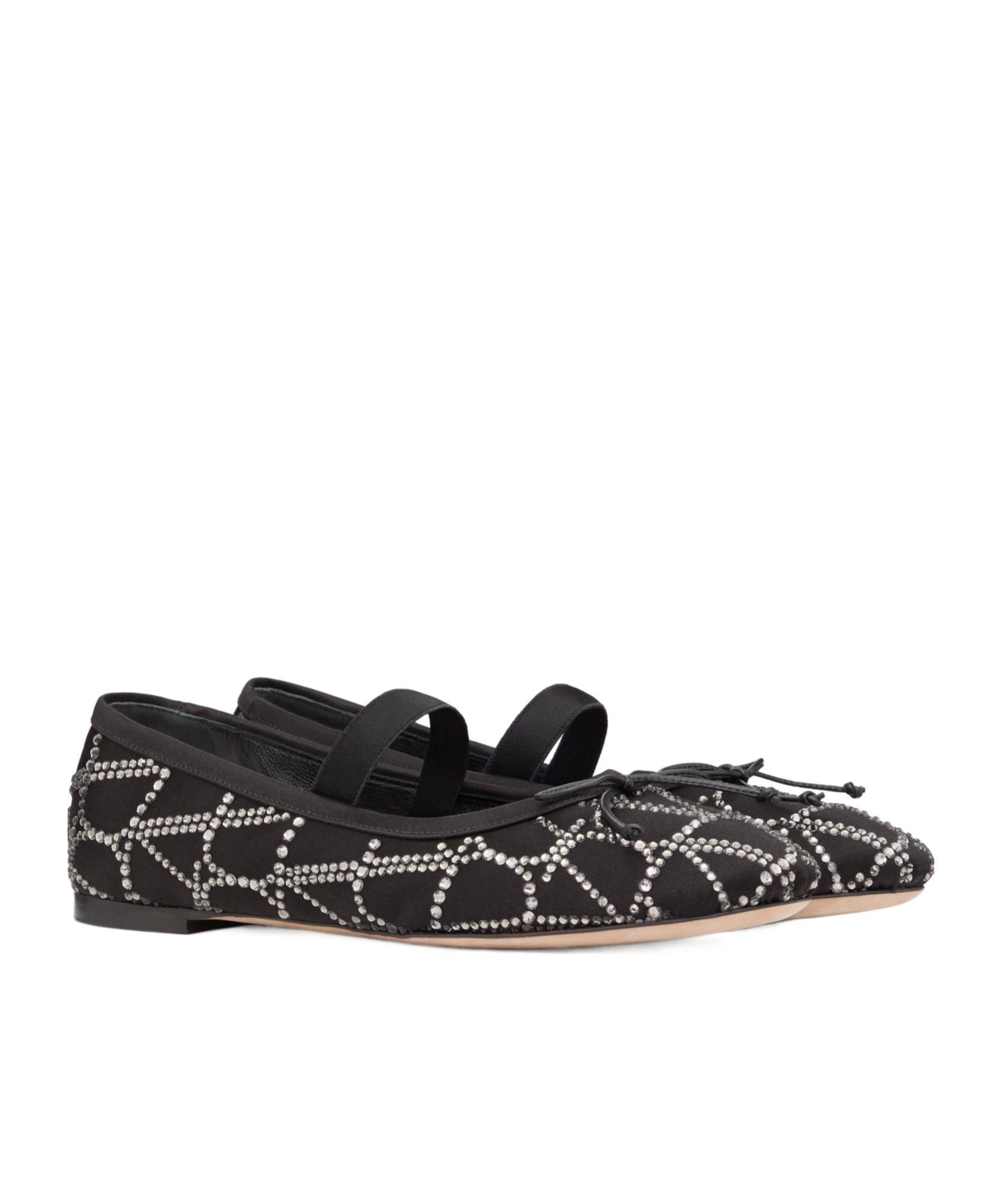 VALENTINO GARAVANI Crystal Studded Bow Ballerina Flats In Black Product Image