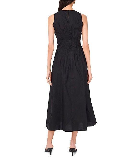 1. STATE Poplin Crew Neckline Sleeveless Pintuck Midi Fit And Flare Dress Product Image