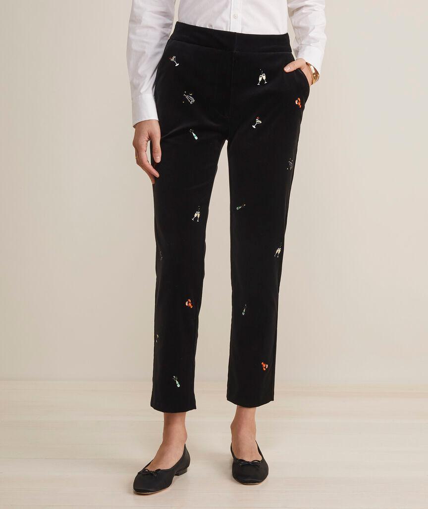 Embroidered Stretch Velvet Pants Product Image