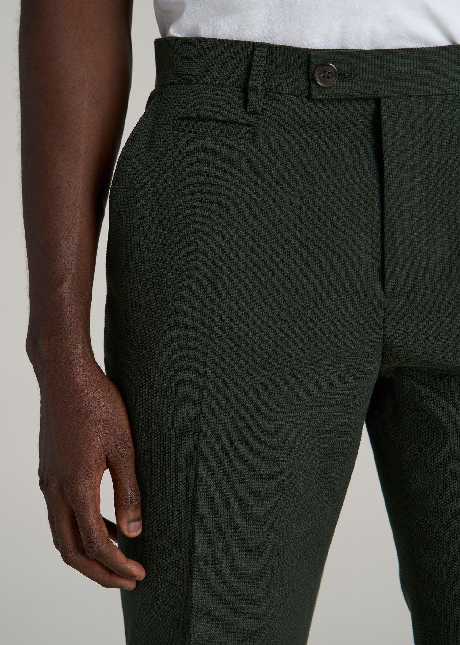 Textured Garment Washed Stretch Cotton Suit Pants for Tall Men in Evening Blue Male Product Image