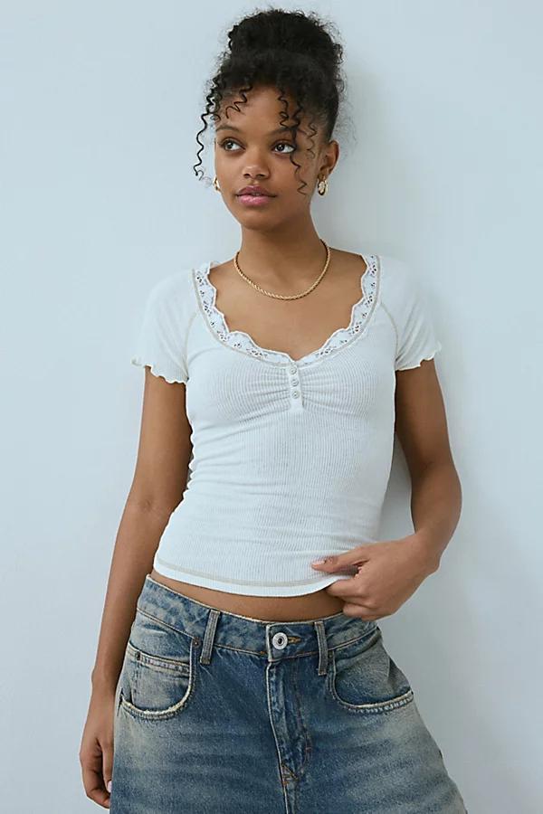 Out From Under Diana Layering Lace-Trim Henley Tee Womens at Urban Outfitters Product Image