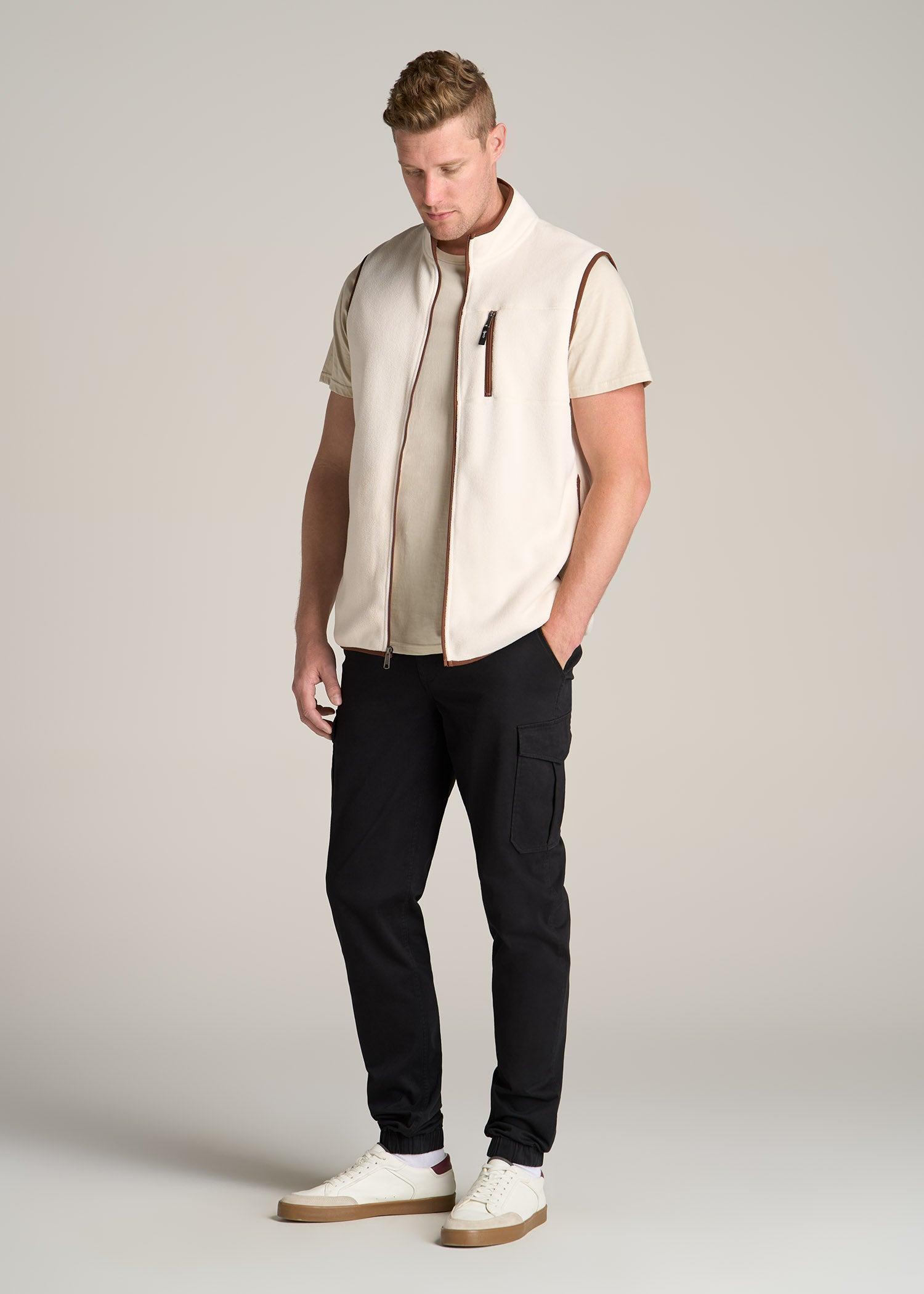 Polar Fleece Sweater Full Zip Vest for Tall Men in Natural Product Image