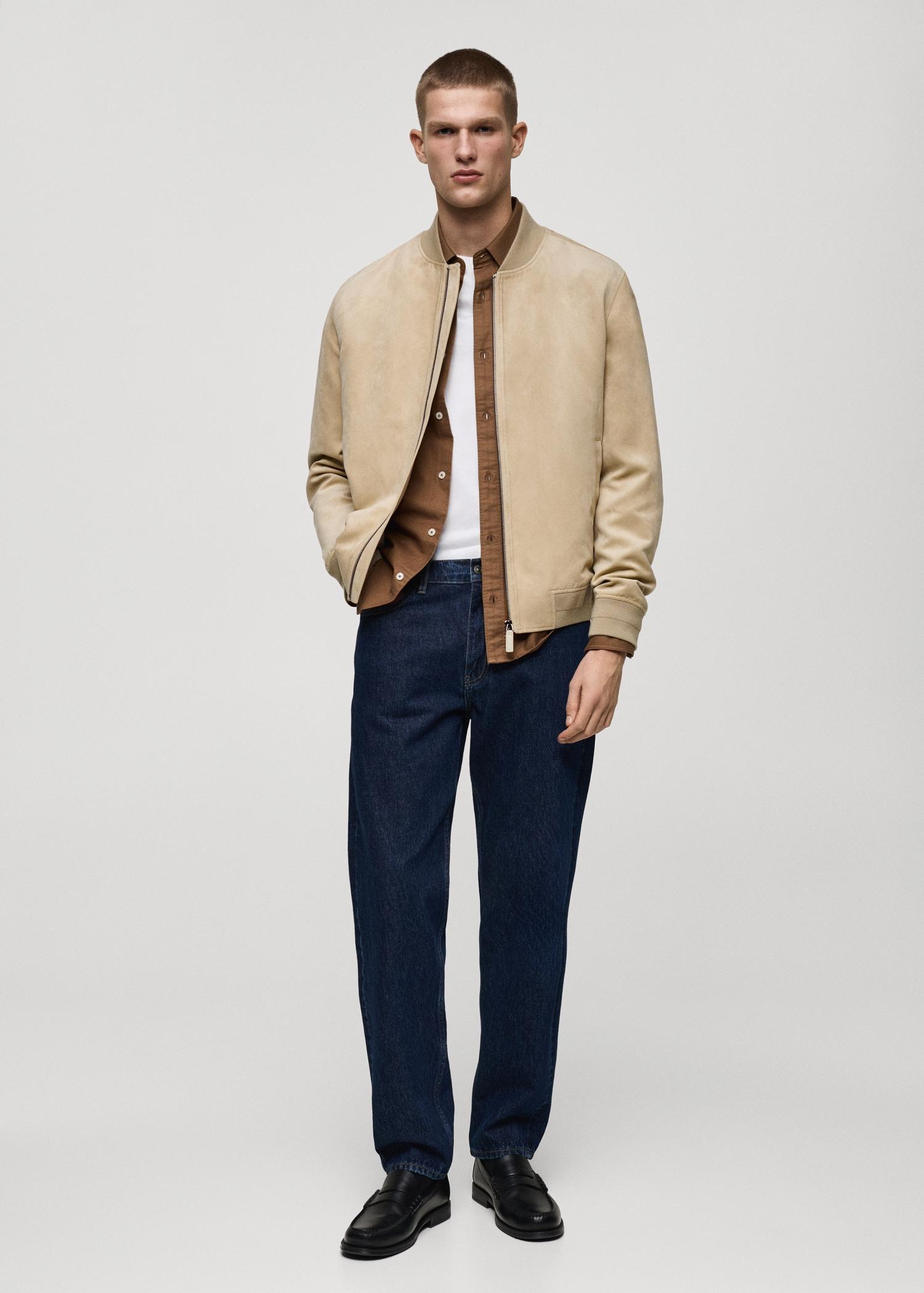 Suede-effect bomber jacket - Men | MANGO USA Product Image