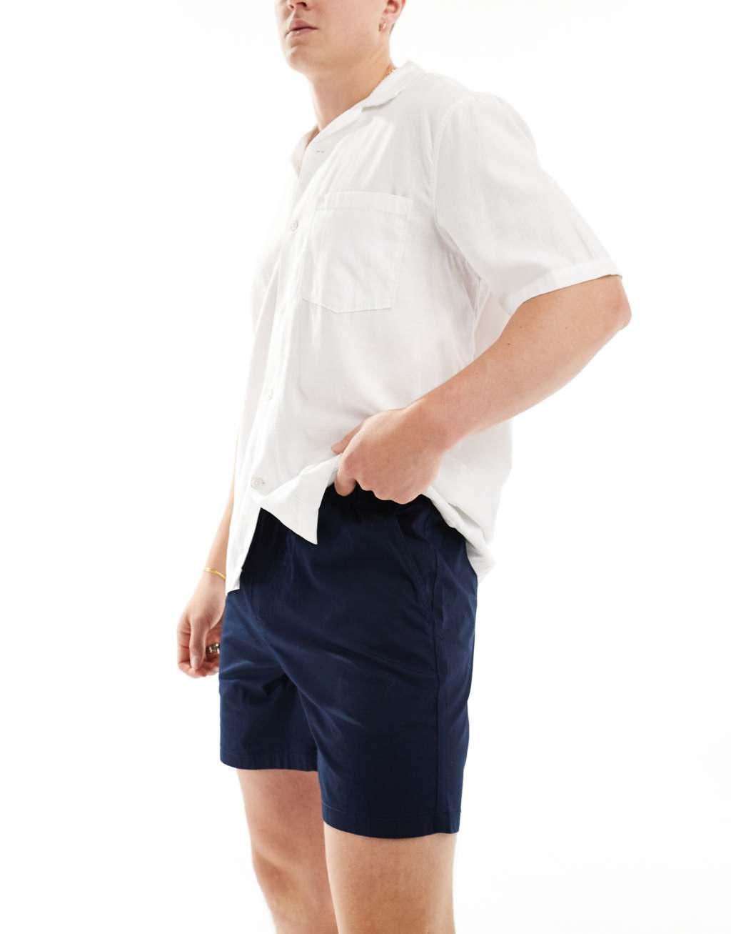 Jack & Jones chino shorts with drawstring waist shorts in navy Product Image