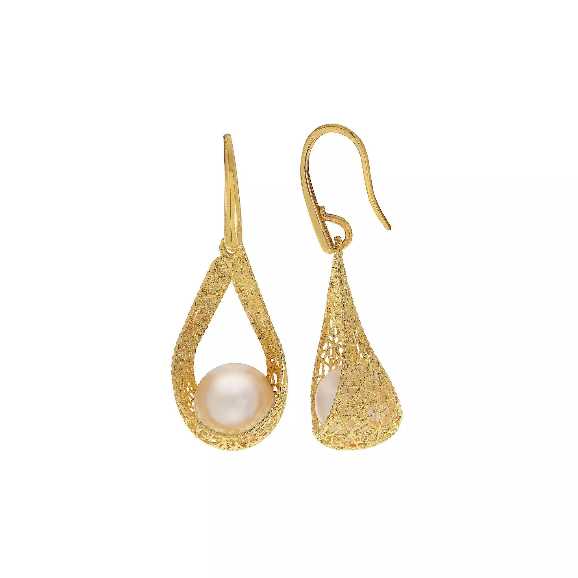 PearLustre by Imperial 14k Gold Freshwater Cultured Pearl Filigree Drop Earrings, Womens Product Image