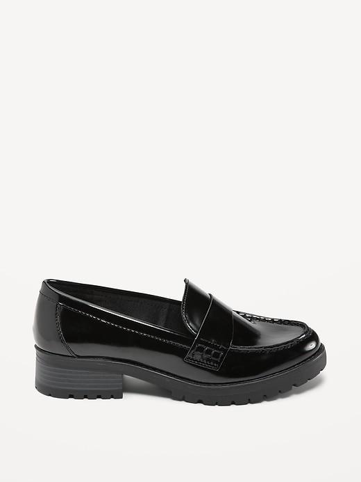Faux-Leather Chunky Heel Loafers Product Image
