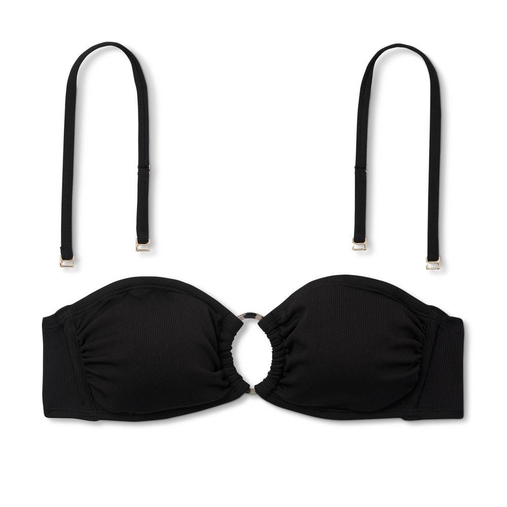 Women's Pucker Textured Bandeau Bikini Top - Wild Fable™ Black L: Recycled Polyester, Spandex, Removable Cup, Adjustable Strap Product Image
