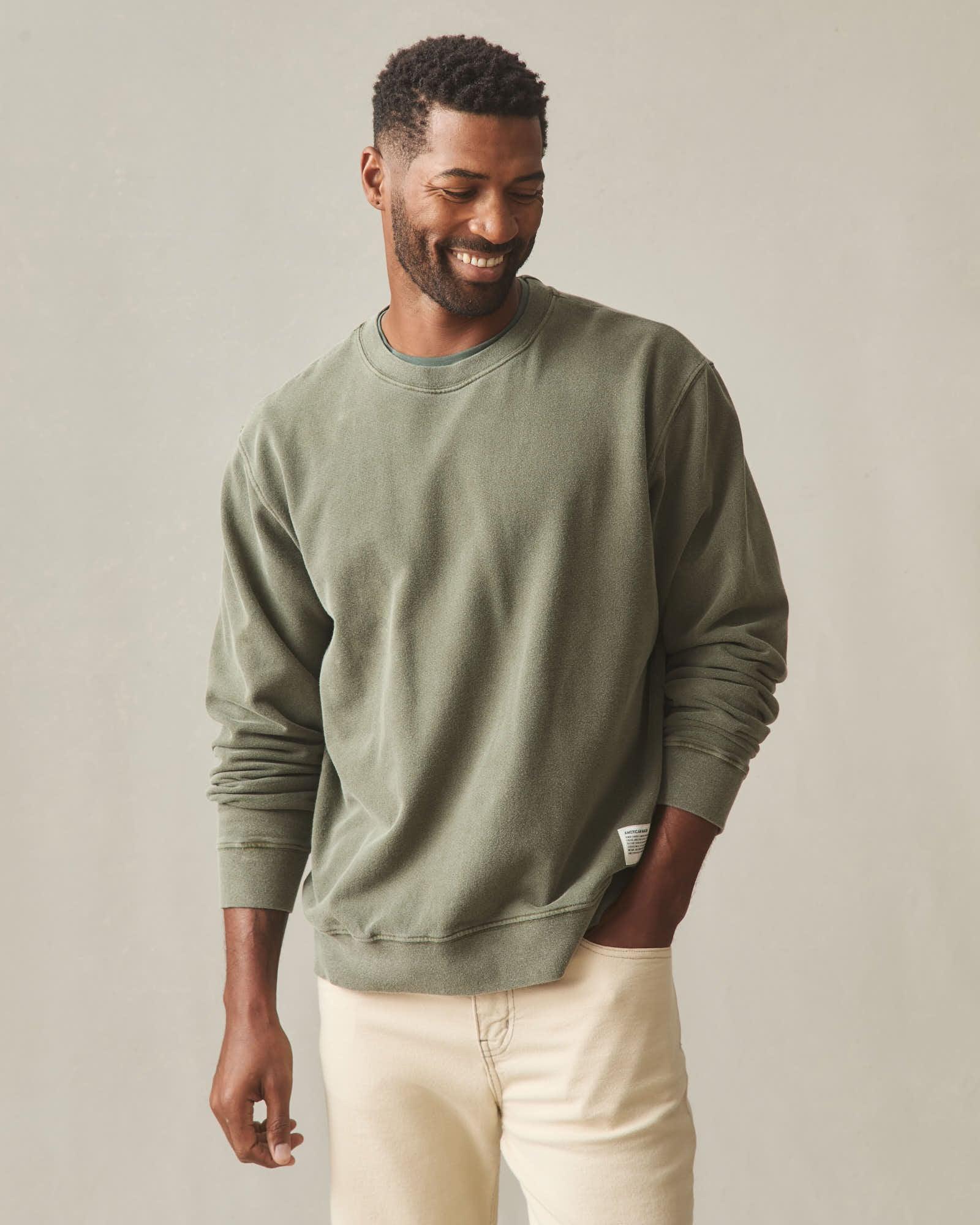Men's Vintage Washed Relaxed French Terry Crew - Olive Product Image