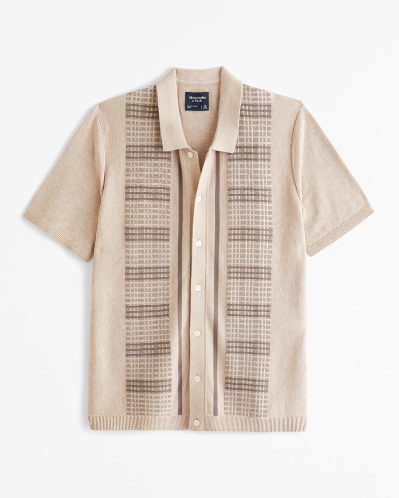 Retro Striped Button-Through Sweater Polo Product Image