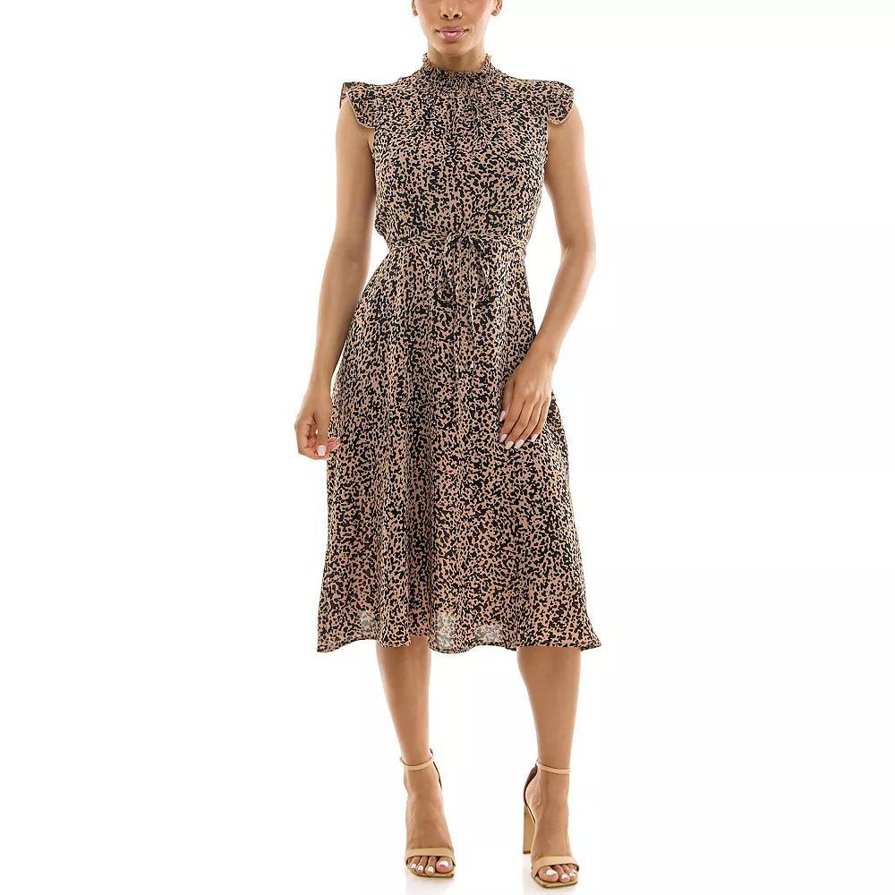 Women's Nina Leonard Smocked Printed Dress, Size: XL, Praline Team Product Image