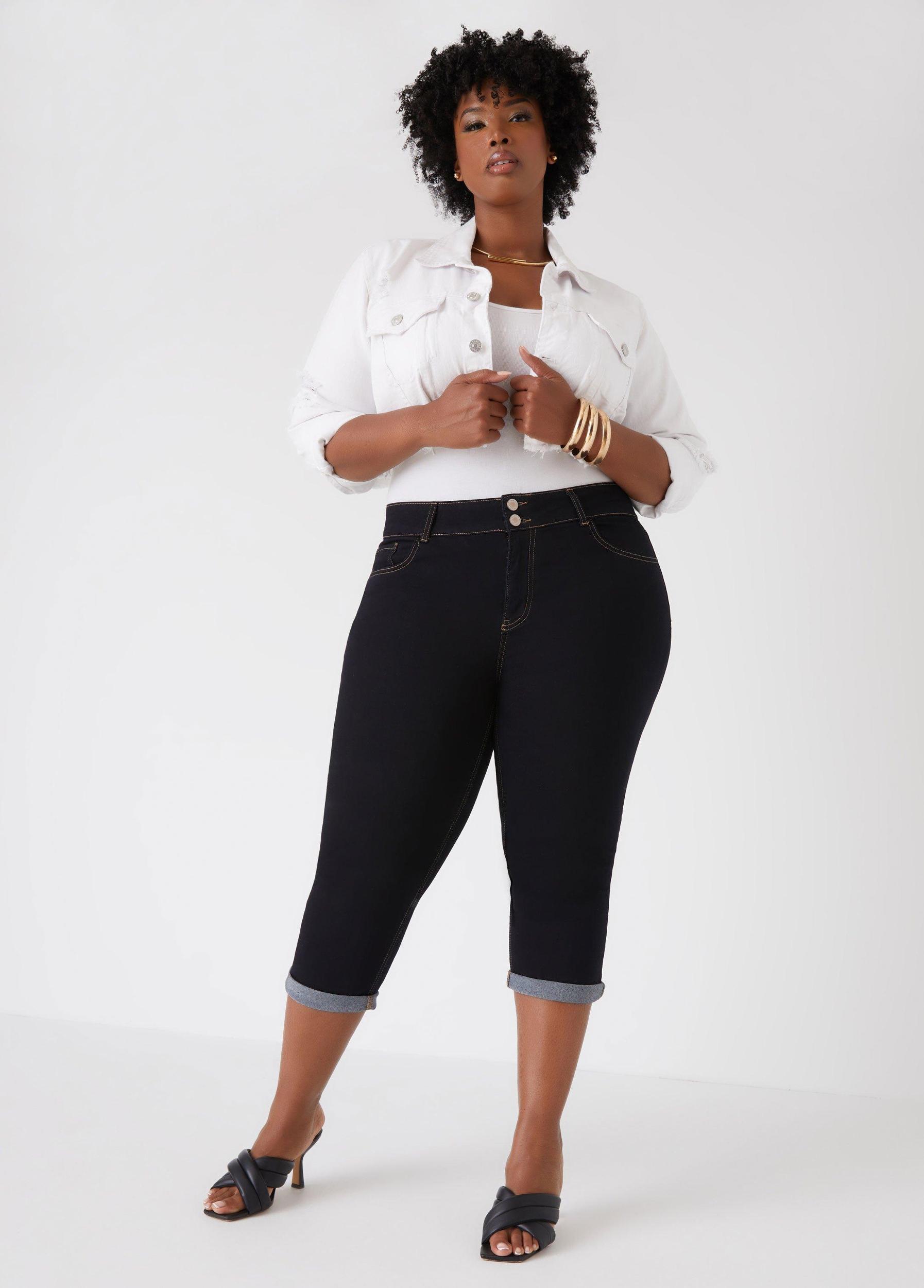 Cuffed Mid Rise Denim Capris Product Image