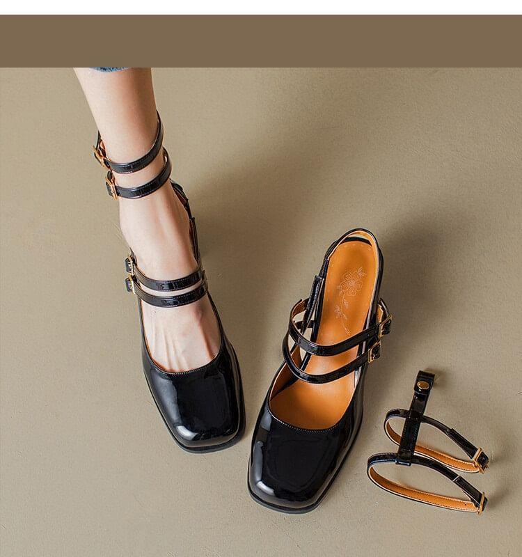 Square Toe Slingback Ankle Strap Patent Leather Block Heel Mary Jane Pumps Product Image
