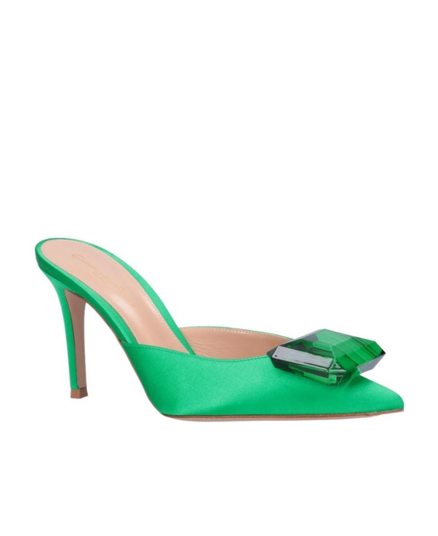 GIANVITO ROSSI 85mm Jaipur Satin Mules In Green Product Image
