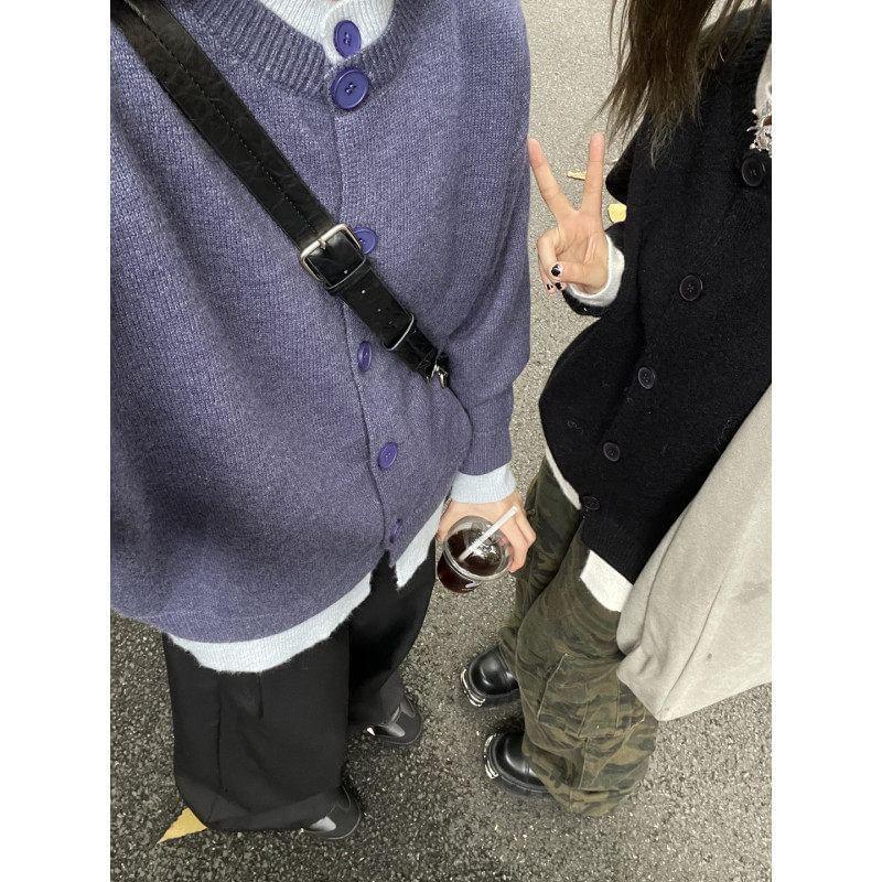 Round Neck Plain Cardigan Product Image