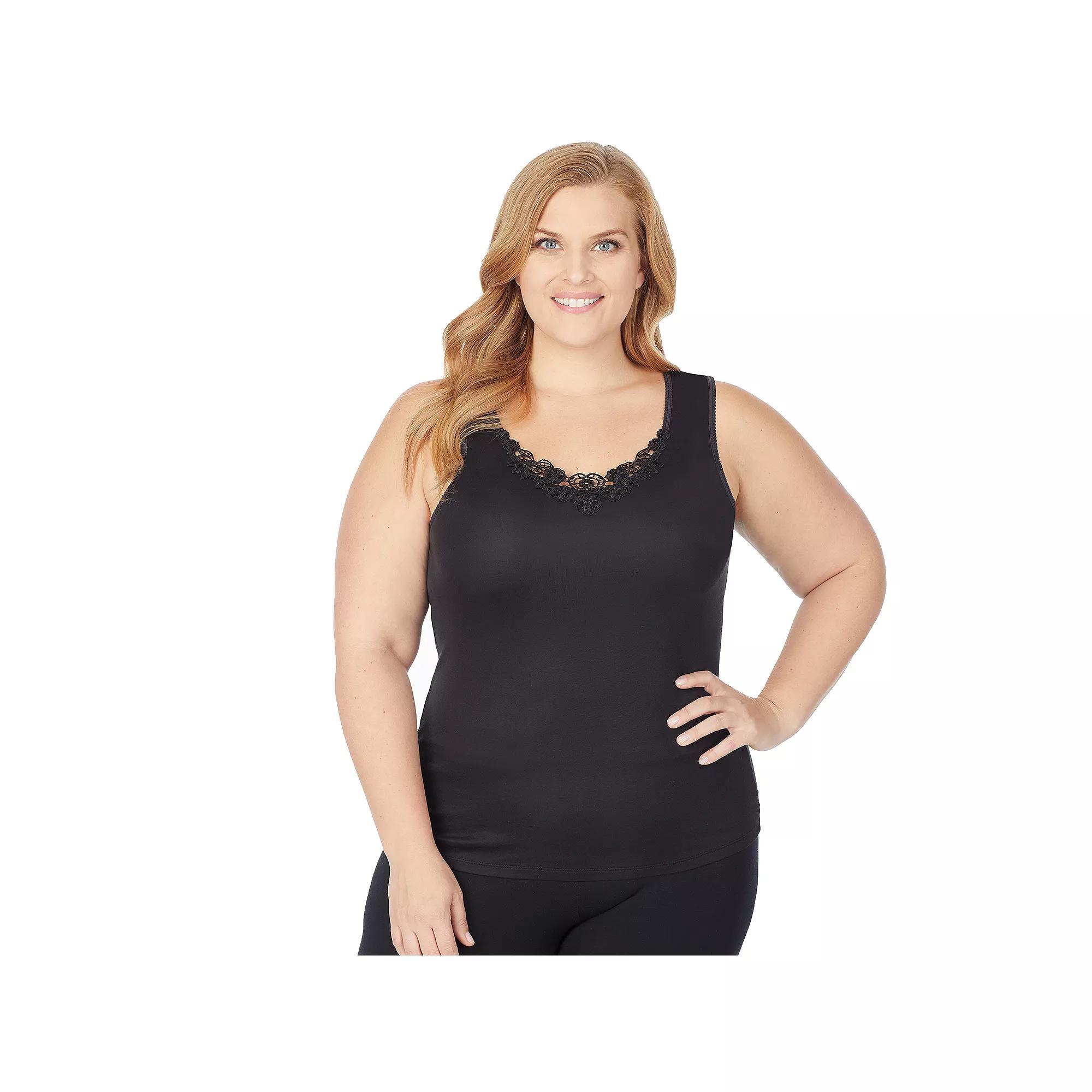 Plus Size Cuddl Duds® SofTech Venice Lace-Trim Tank Top, Women's, Size: 1XL, Ink Product Image