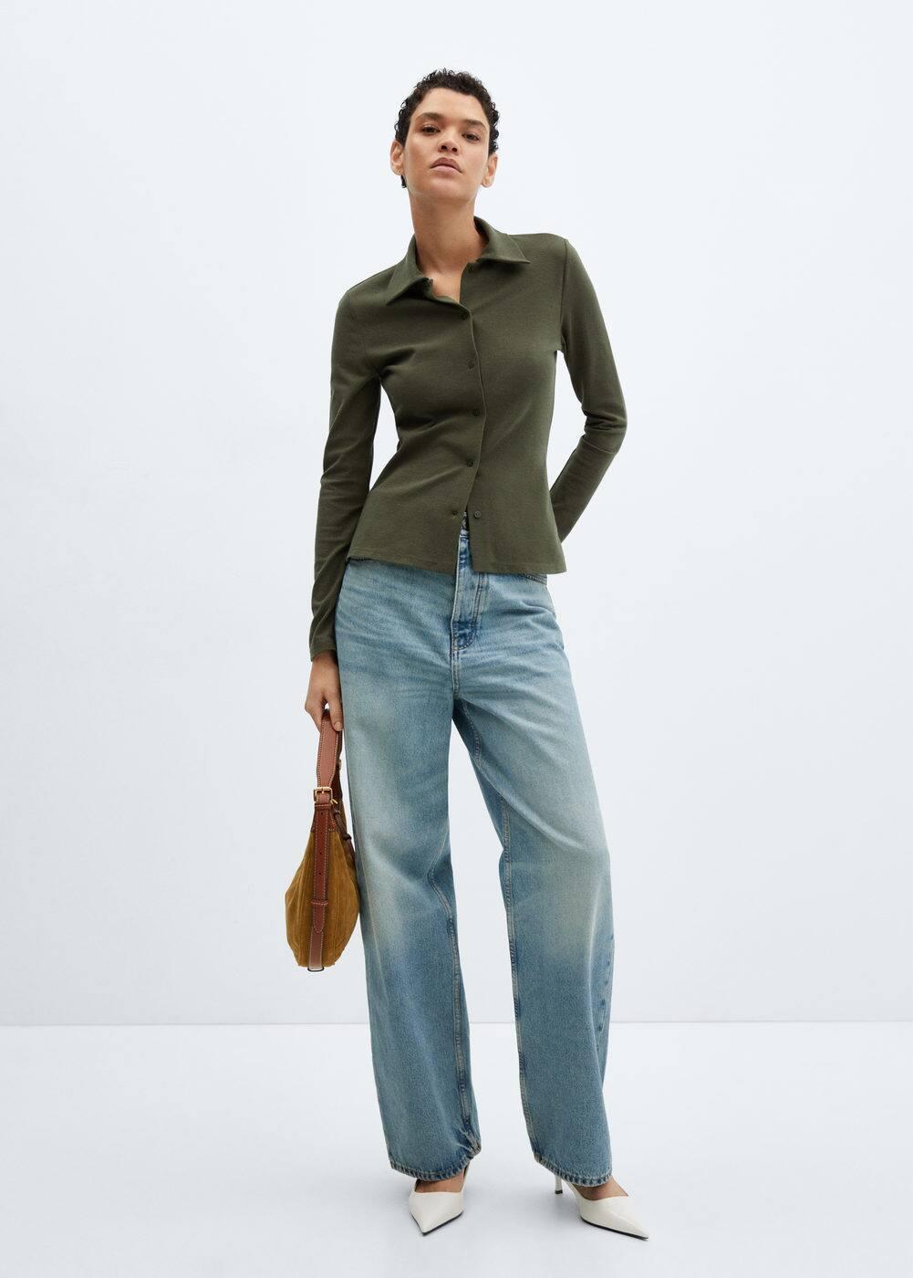 Cotton knit shirt - Women | MANGO USA Product Image