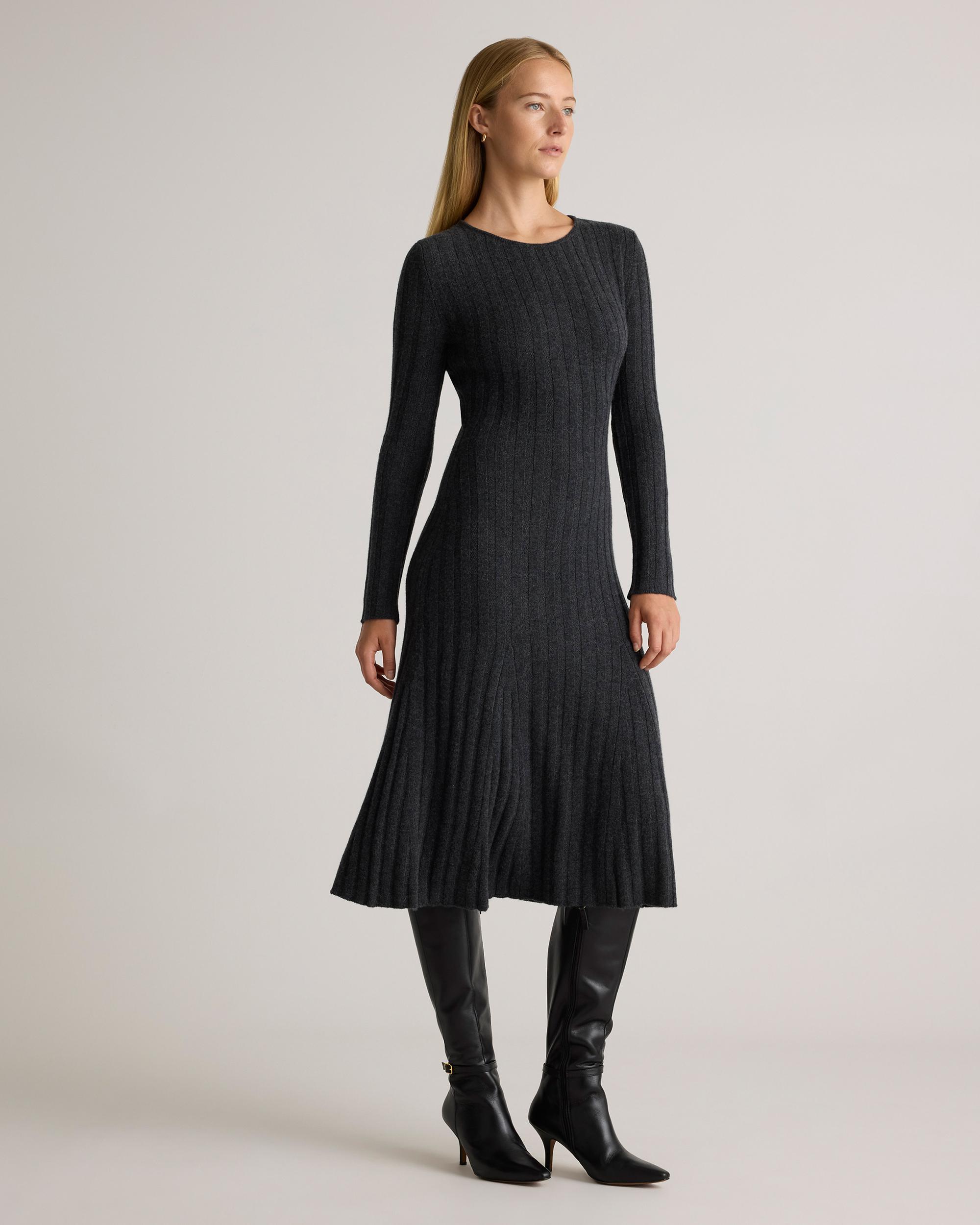 Quince | Women's Mongolian Cashmere Wide-Rib Midi Dress Product Image