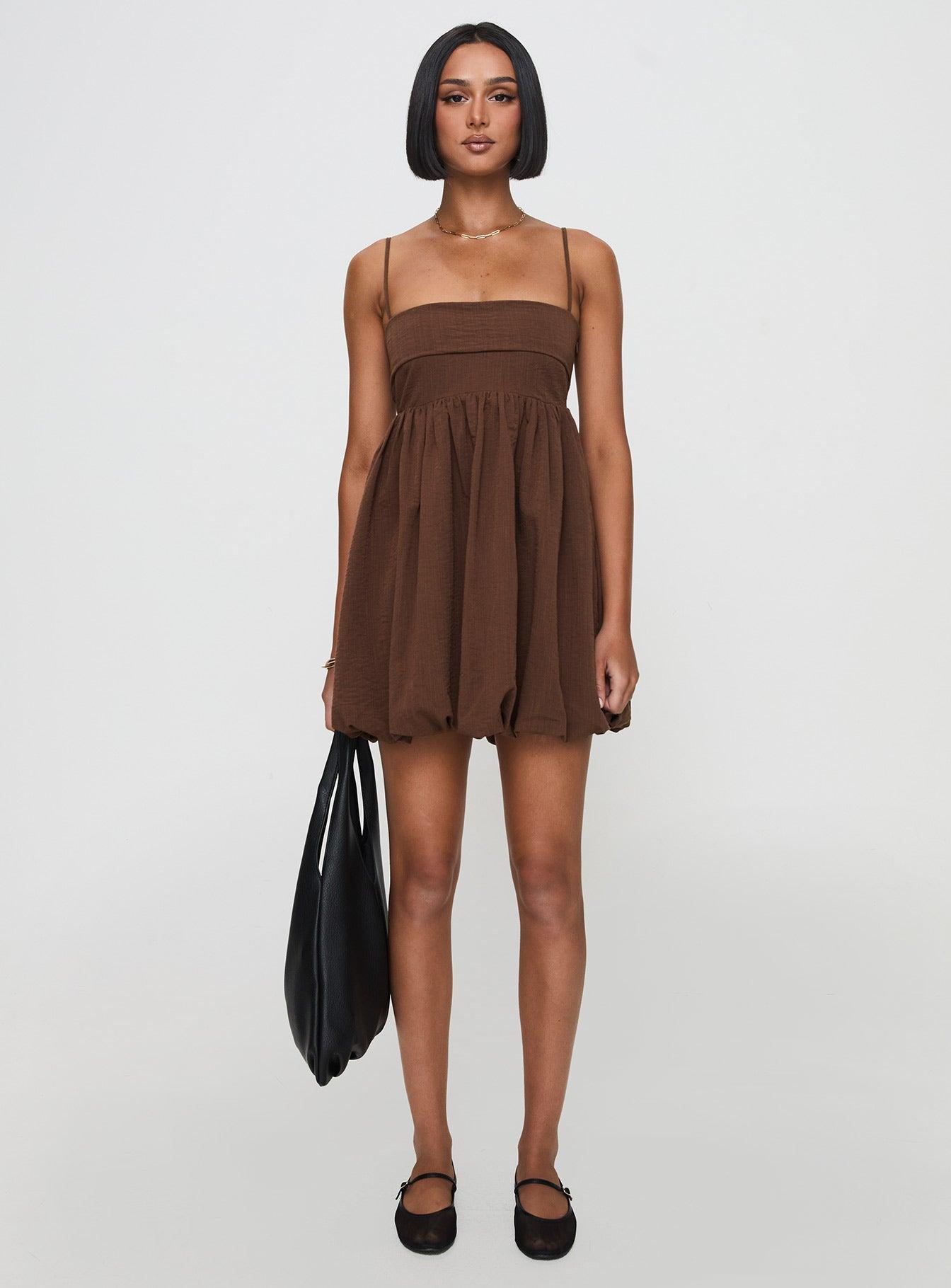 Layken Bubble Hem Mini Dress Chocolate Tall Product Image