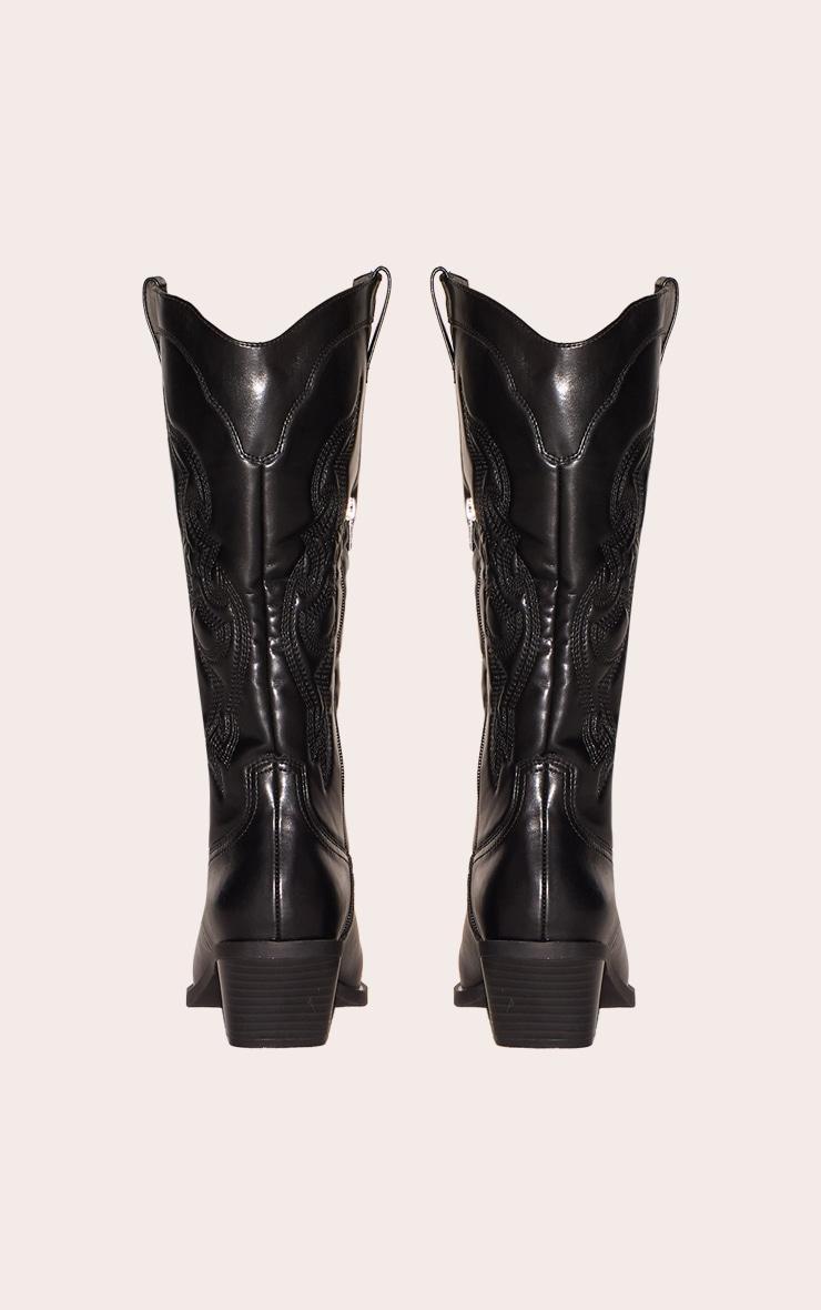 Black Pu Point Toe Western Calf High Boots Product Image