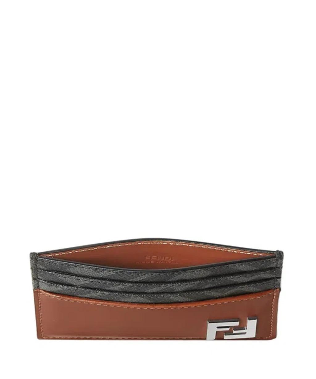 FENDI Leather And Ff Canvas Squared Card Holder In Brown Product Image