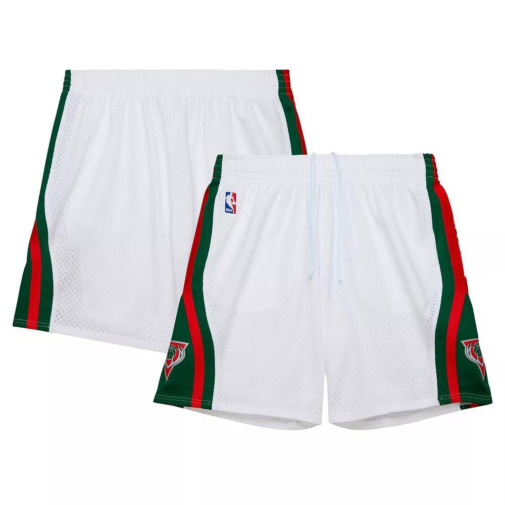 Men's Mitchell & Ness White Milwaukee Bucks 2013/14 Swingman Shorts, Size: 3XL Product Image
