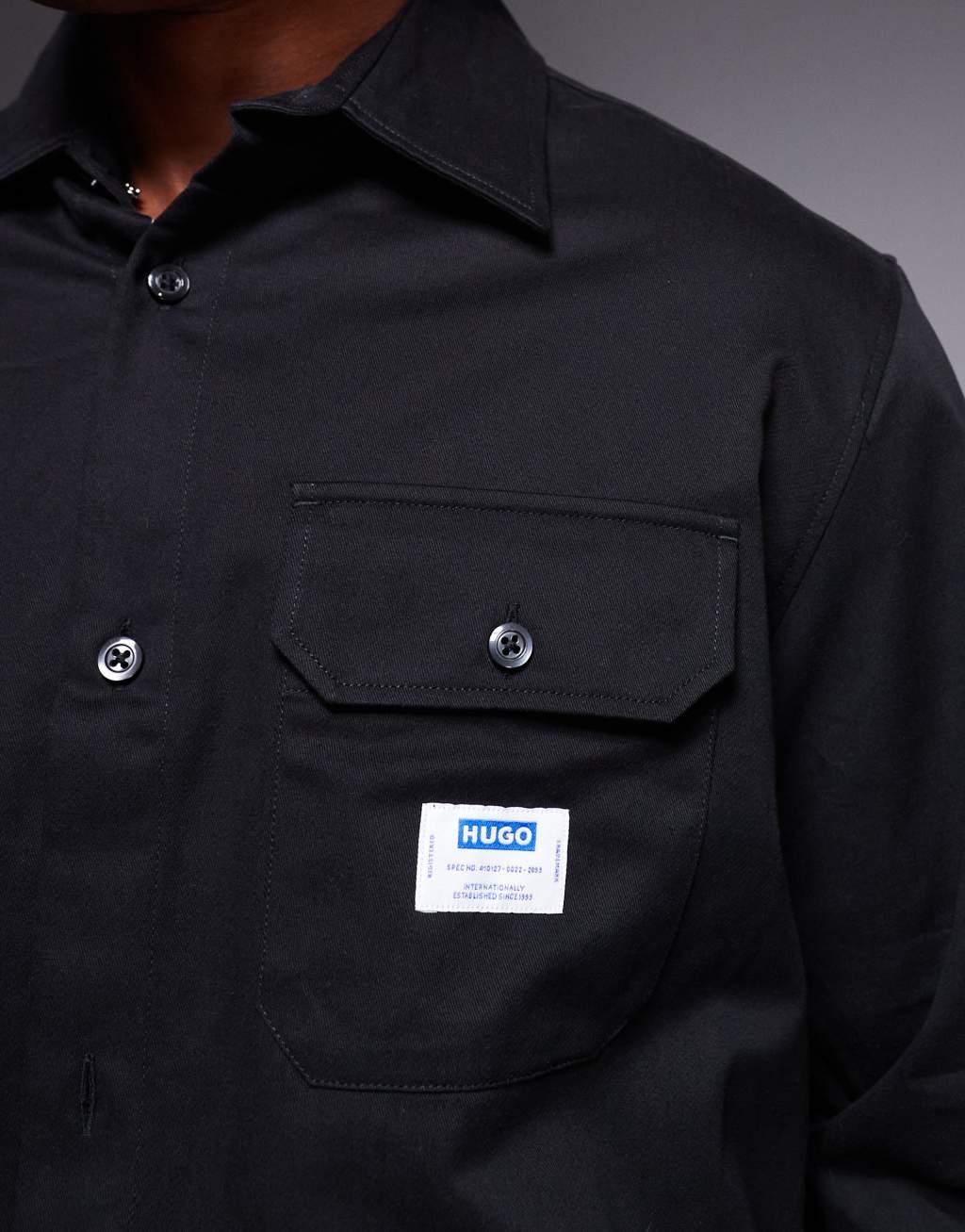 HUGO Blue Ekynone oversized overshirt in black  Product Image