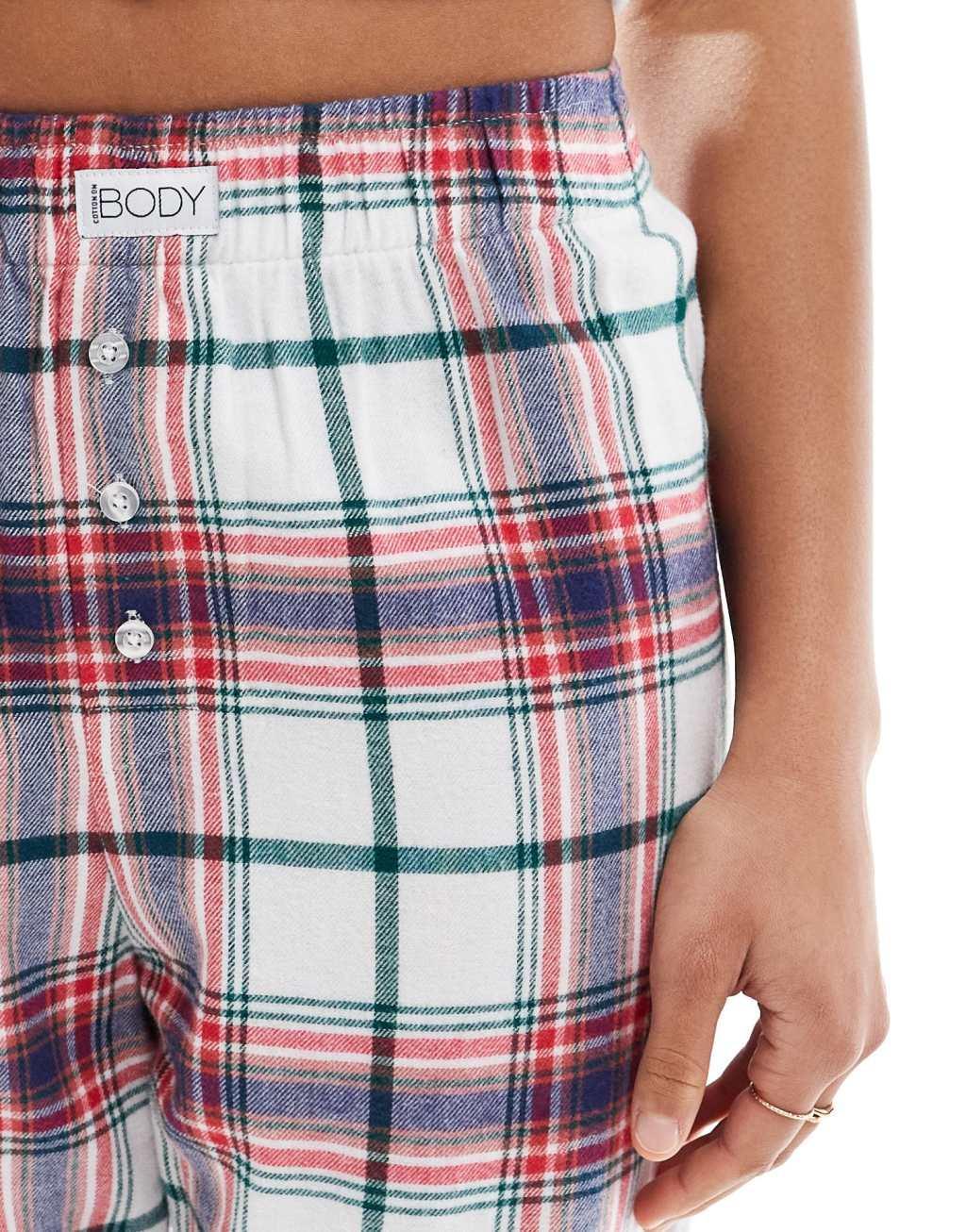Cotton On relaxed flannel pajama bottoms in vintage cream check Product Image