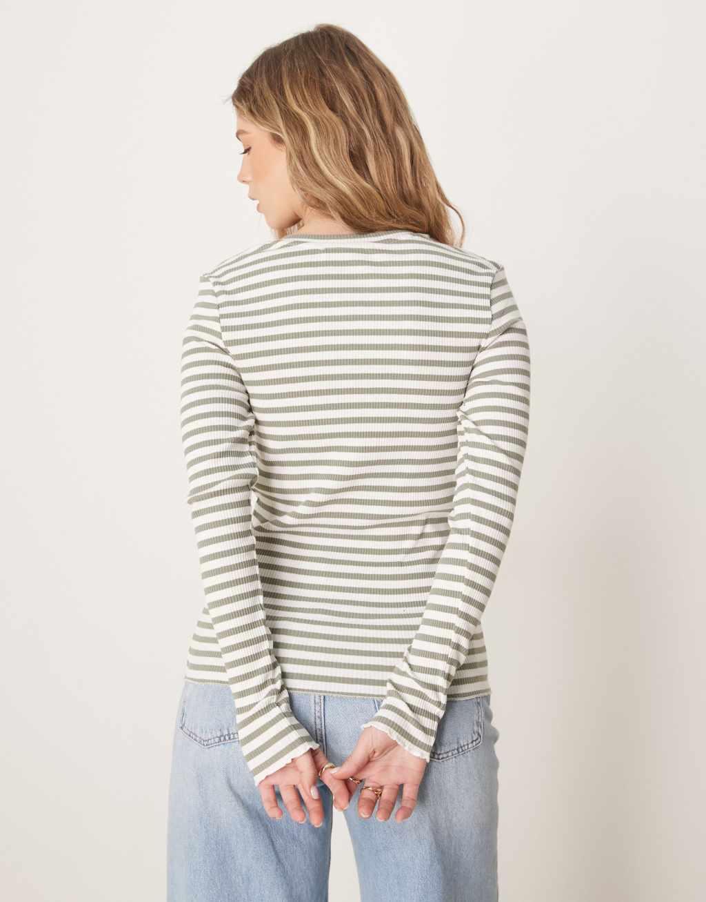 Selected Femme long sleeve ribbed green/white stripe Product Image