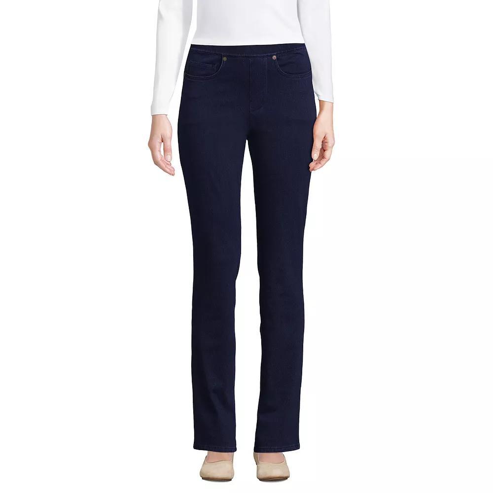Petite Lands' End Starfish Mid-Rise Pull-On Straight Jeans, Women's, Size: Medium Petite, Medium  Blue Product Image