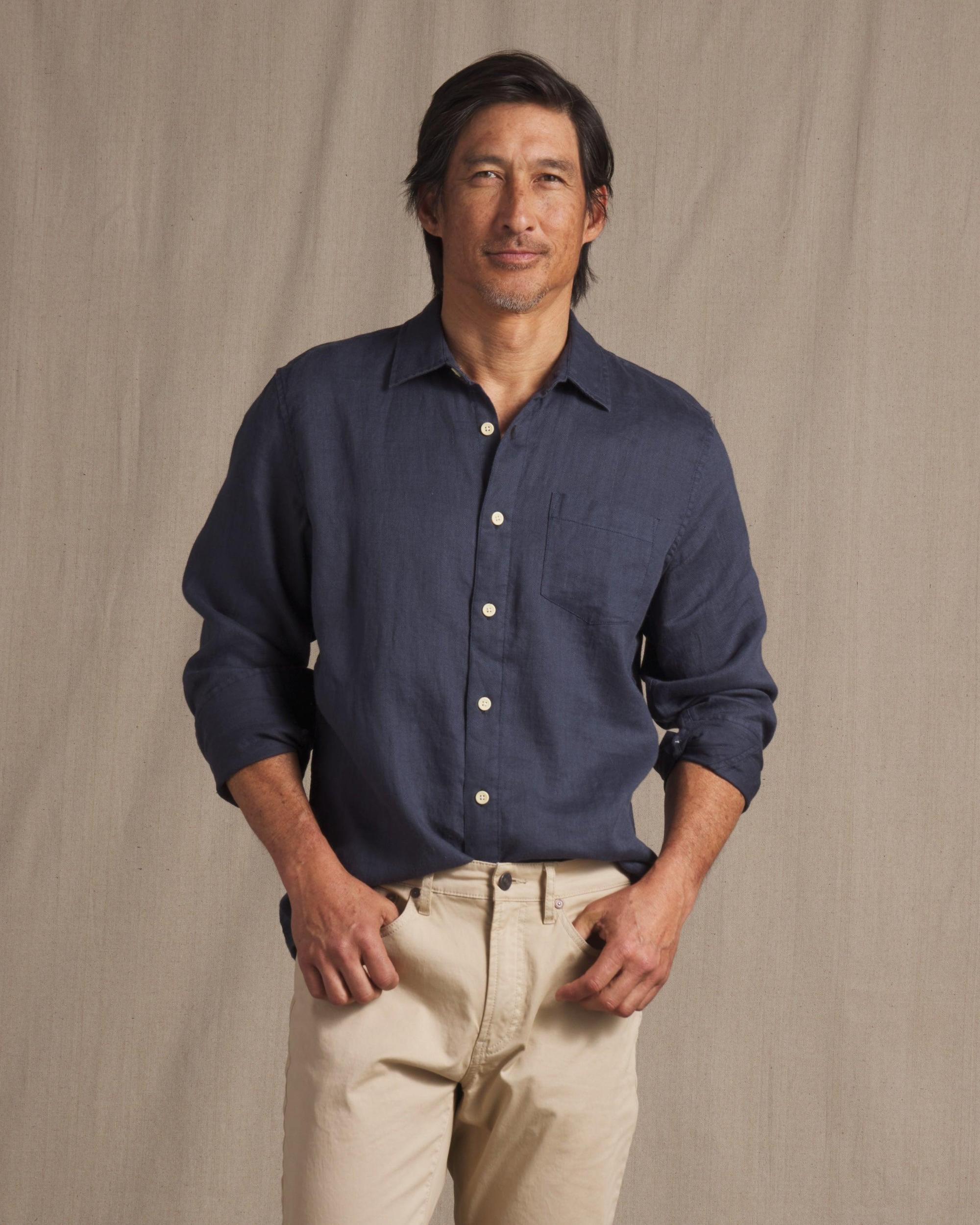 Amalfi Textured Linen Cotton Shirt - Blue Steel Product Image