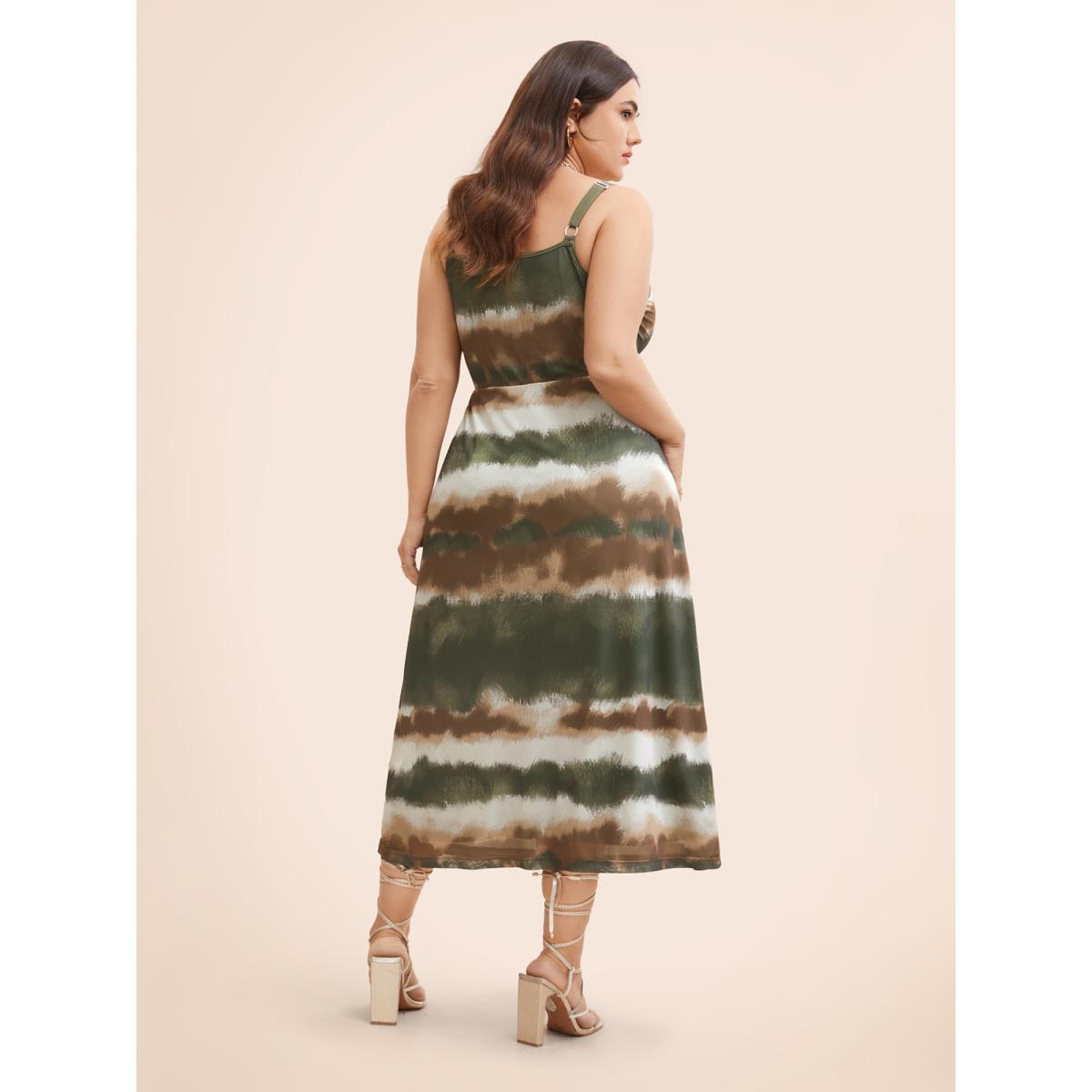 Plus Size Gradient Print Adjustable Straps Cami Dress Bronze Women Elegant Texture V-neck Sleeveless Curvy BloomChic 14-16/1X Product Image