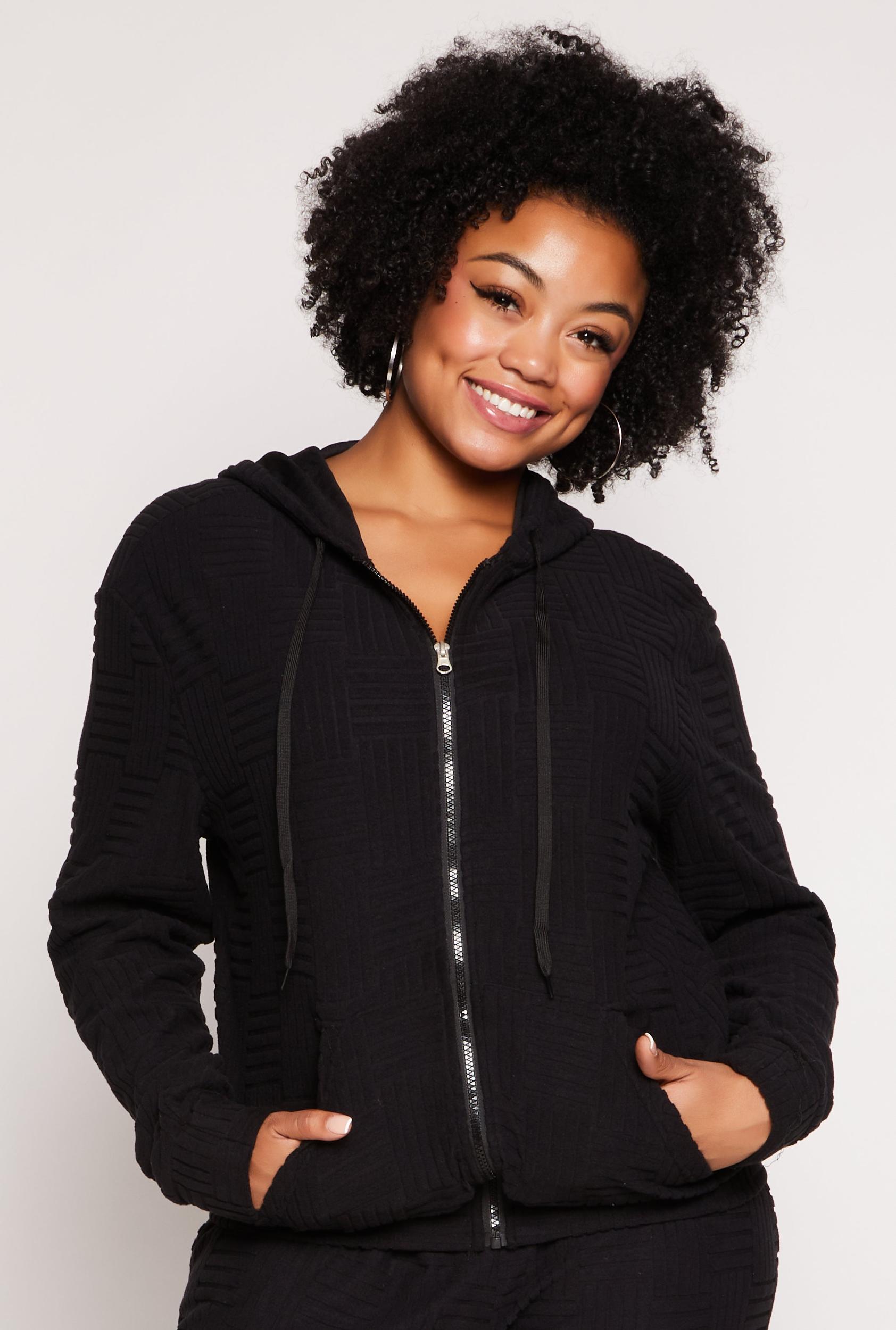 Womens Plus Size Textured Knit Hooded Sweatshirt Product Image
