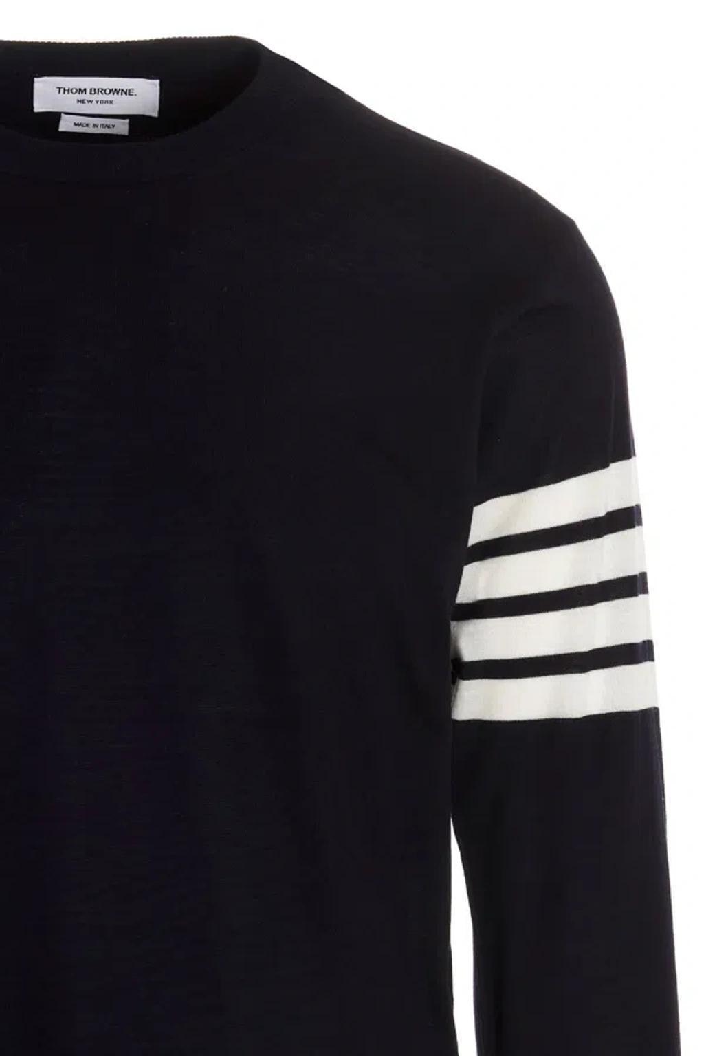 4 Bar Cotton Crewneck Sweater In Blue Product Image