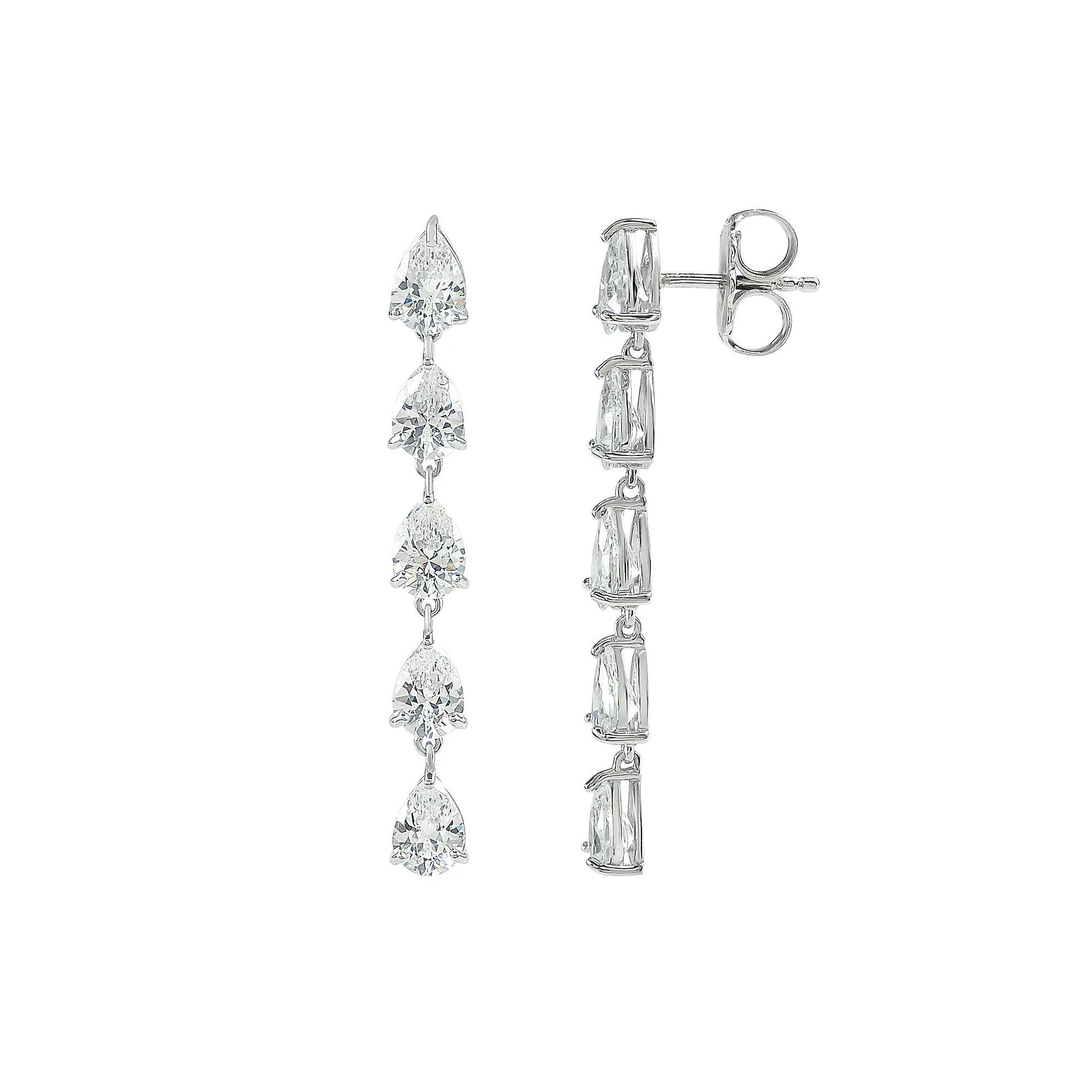 SIRI Rhodium-Plated Sterling Silver Long Drop Earring with Pear-Cut White Cubic Zirconia, Women's Product Image