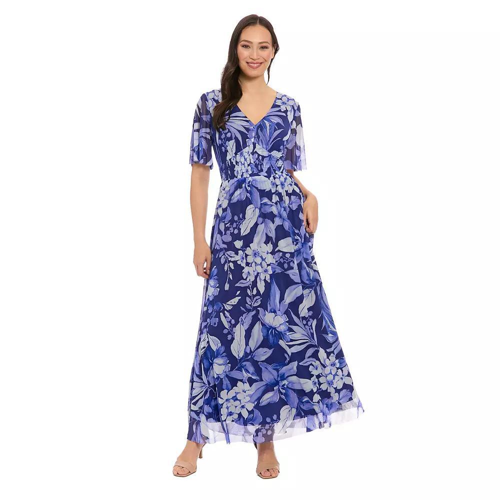 Women's London Times V-Neck Smocked Bodice Maxi Dress, Size: 8, Navy Blue Product Image