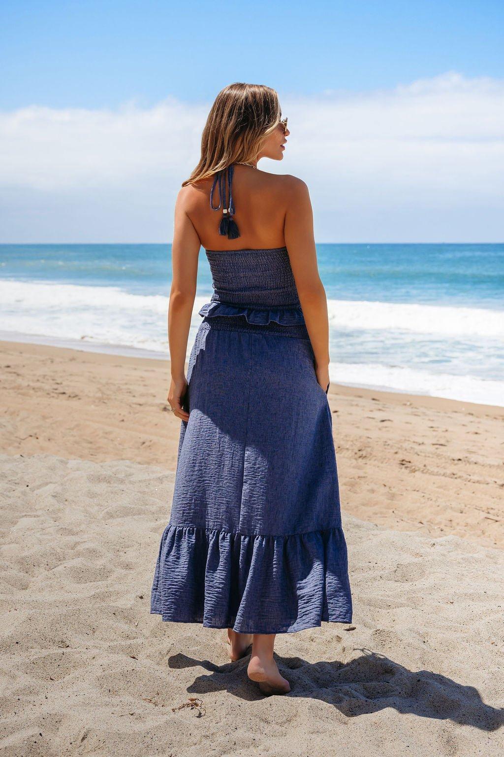 Denim Smocked Ruffle Halter Tank Top - FINAL SALE Product Image