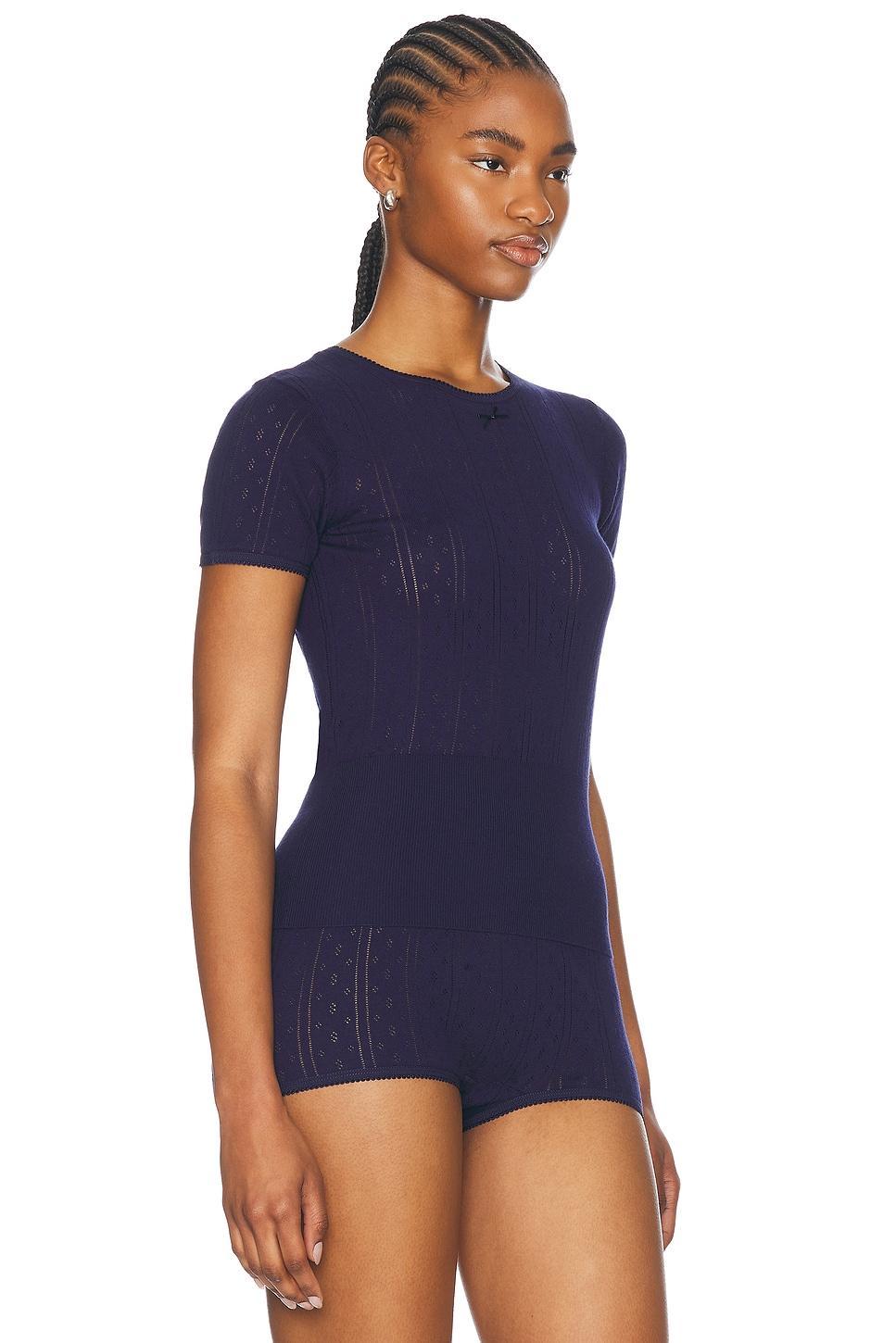 JW ANDERSON Cotton Pointelle Cap Sleeve T-shirt In Navy Product Image