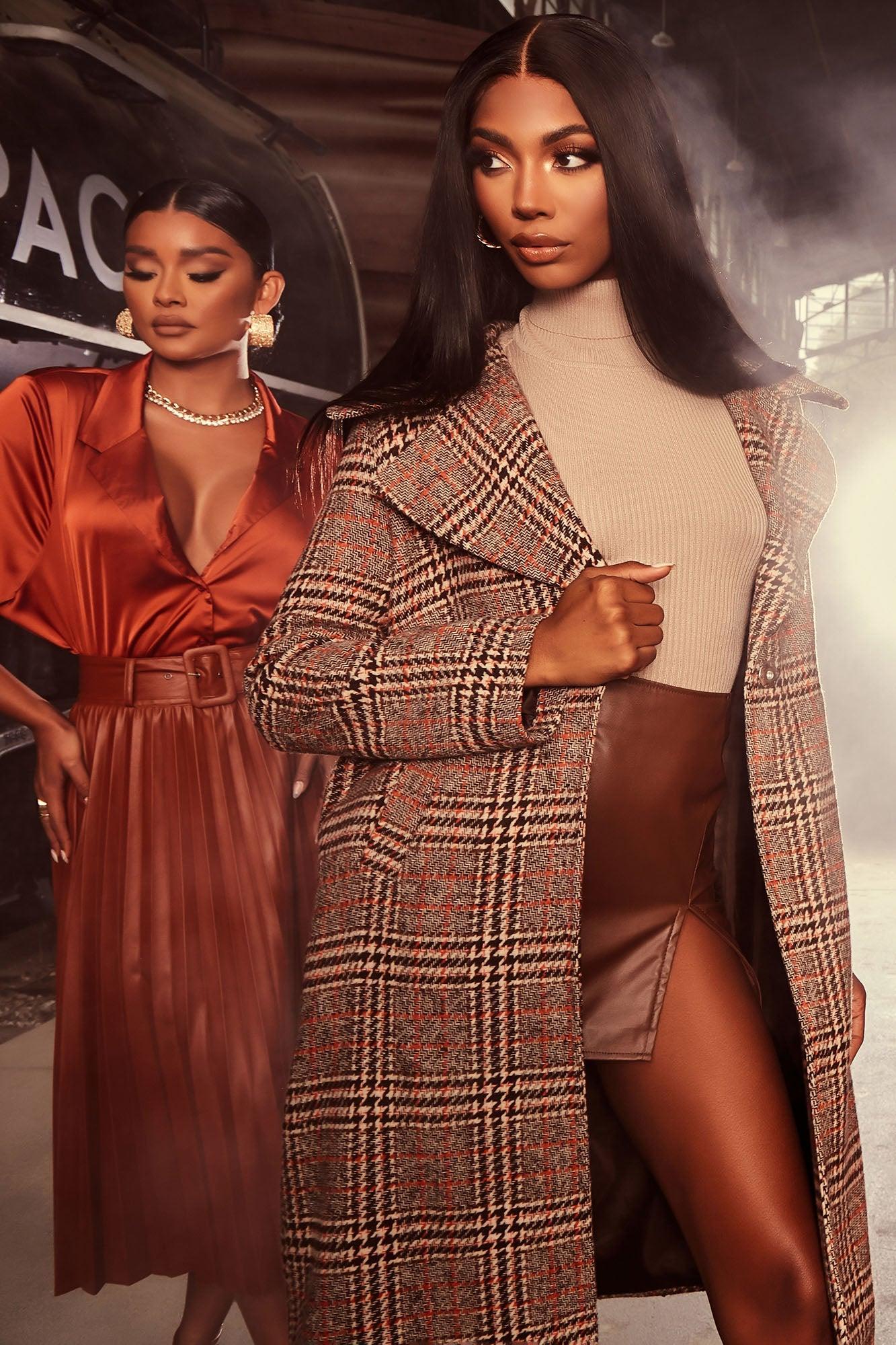 Looking For Clues Plaid Trench Coat - Rust/combo Product Image