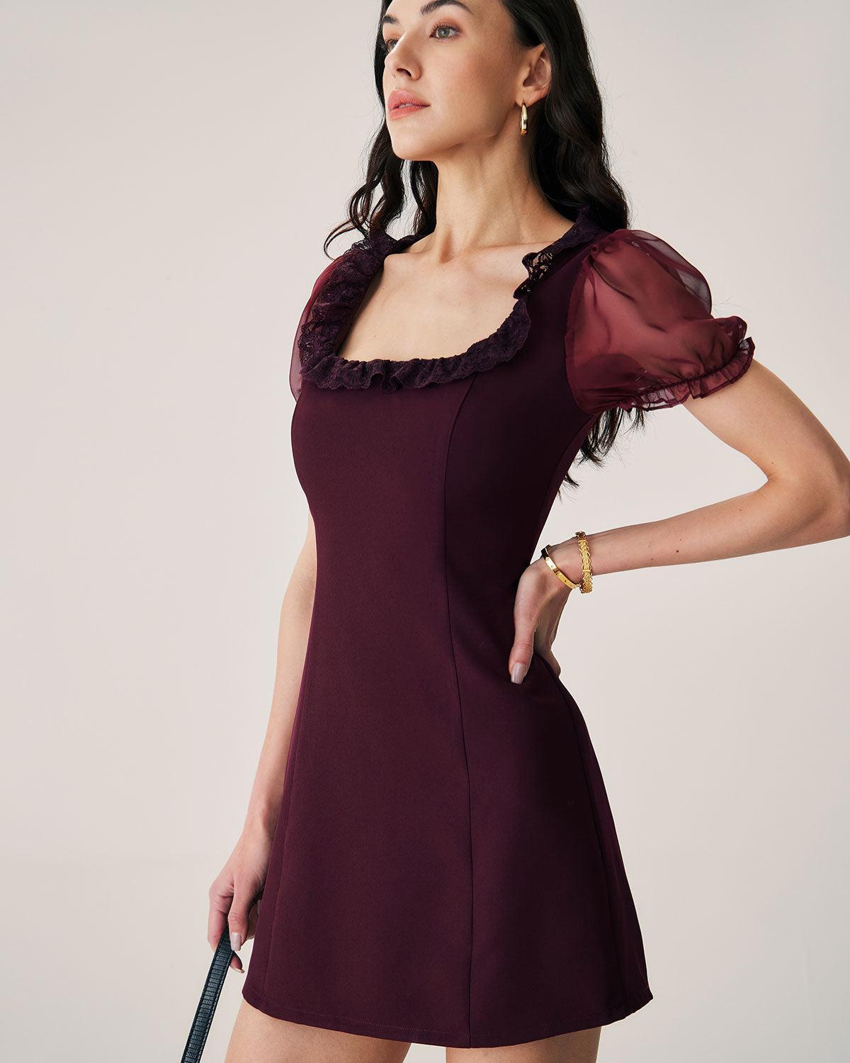 Red Lace Splicing Mini Dress Product Image