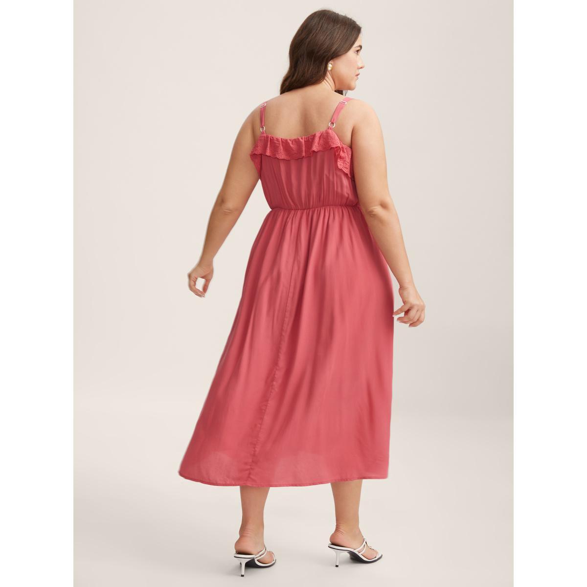 Plus Size Rayon Lace Stretchy-Waist Midi Dress Raspberry Women Non Sleeveless Curvy BloomChic 14-16/1X Product Image