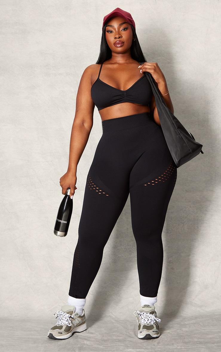 PLT SPORT Plus Black Seamless Twist Front Sports Bra Product Image