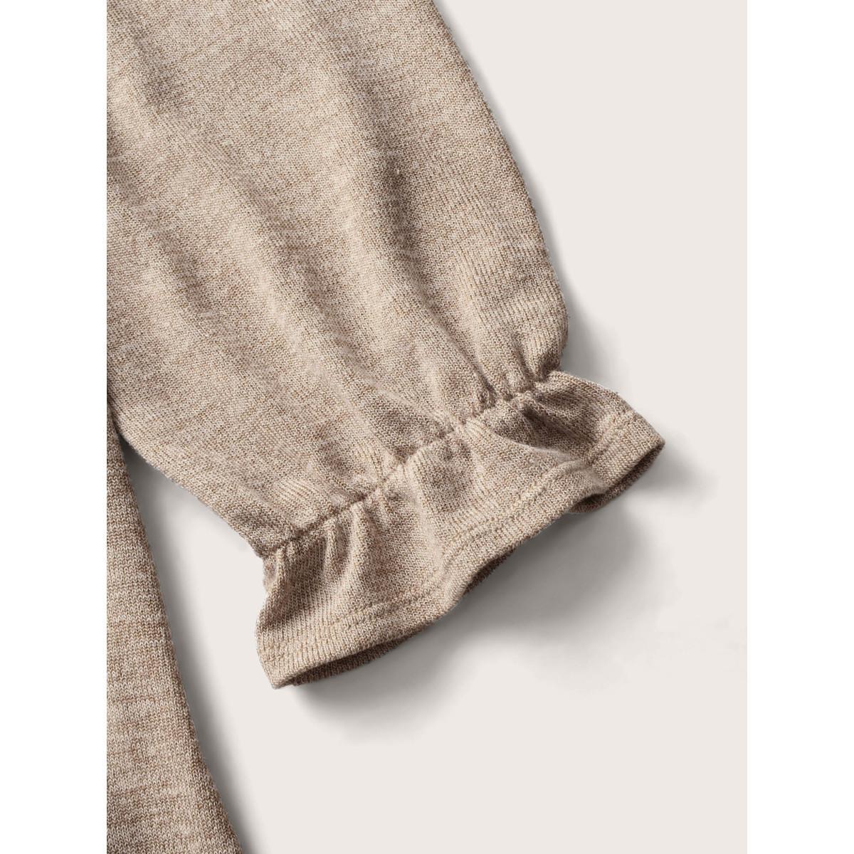 Plus Size Round Neck Heather Pleated T-shirt LightBrown Women Elegant Pleated Round Neck Loose Everyday T-shirts BloomChic 12/L Product Image