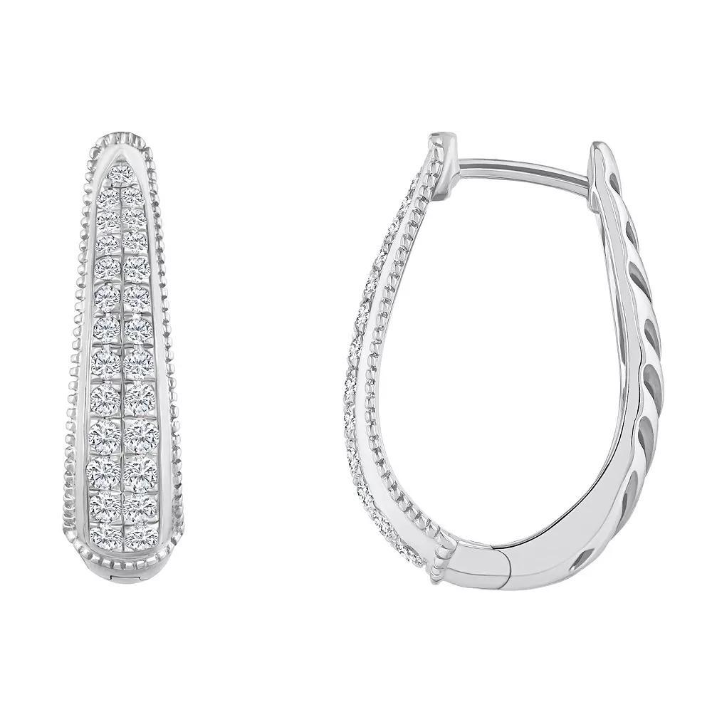 Celebration Gems 14k Gold 1/2 Carat T.W. Diamond Tapered Hoop Earrings, Women's, 14k Whgold Product Image