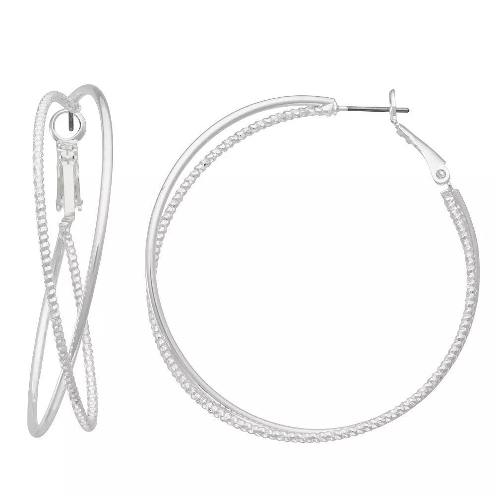 Nine West Silver Tone Twisted X Hoop Earrings, Womens Product Image