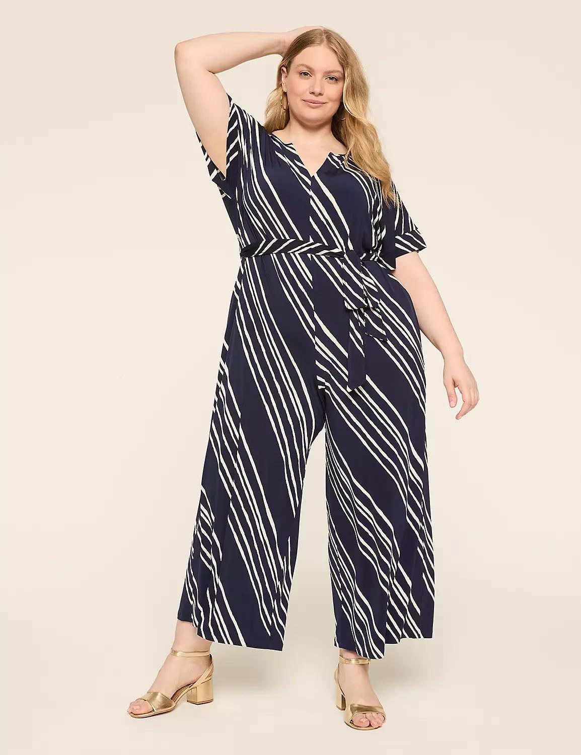 Notch-Neck Tie-Waist Jersey Jumpsuit Product Image