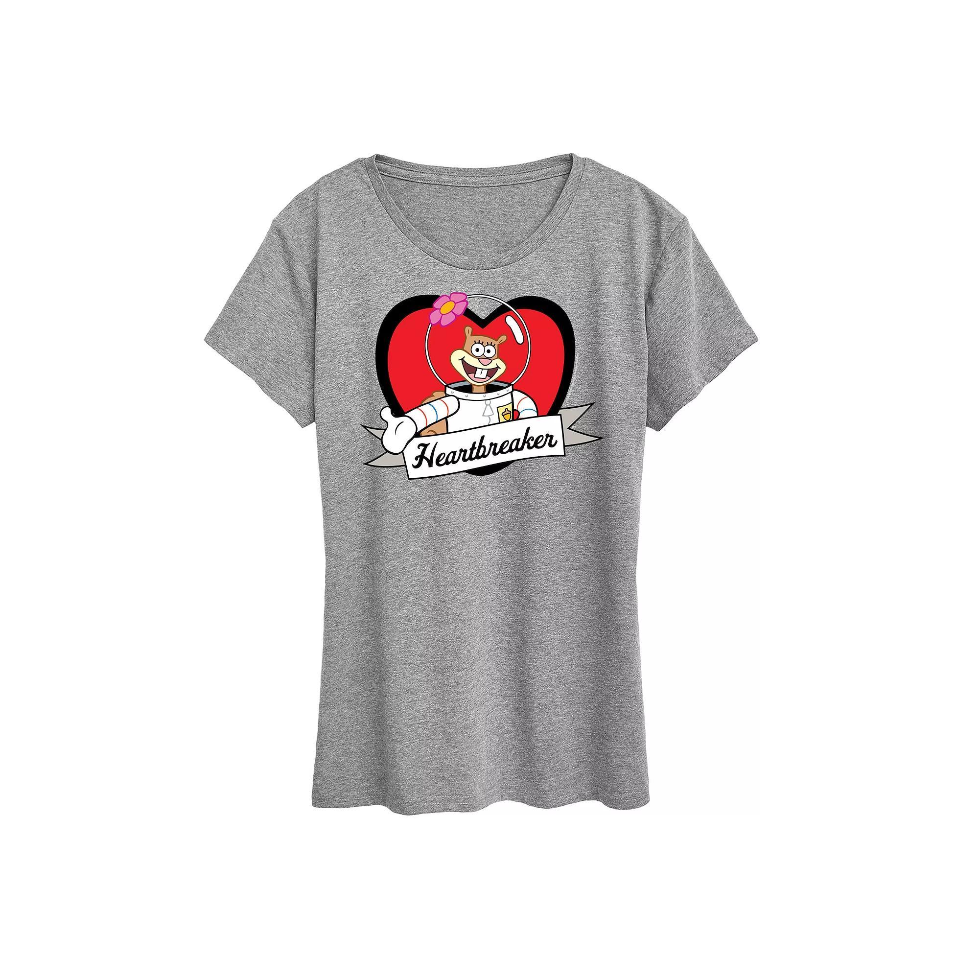 Womens Spongebob Squarepants Sandy Heartbreaker Graphic Tee Grey Gray Product Image