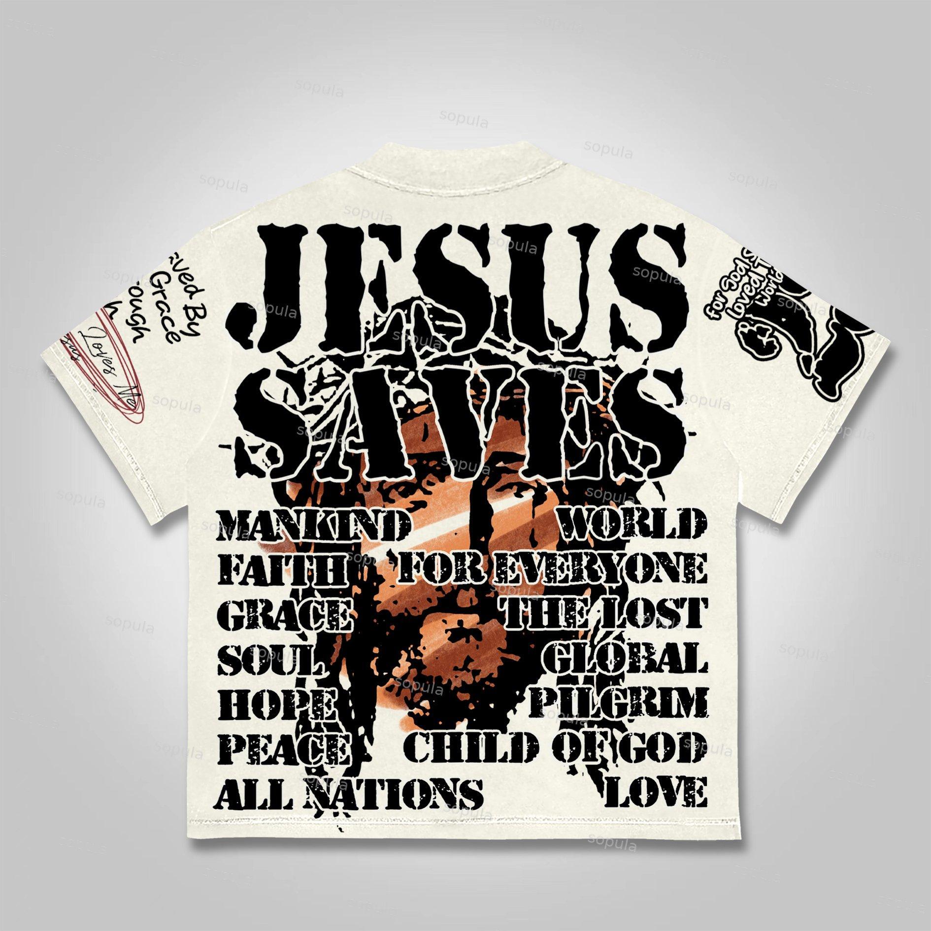 Sopula Vintage Graffiti Jesus Graphic T-shirt Product Image