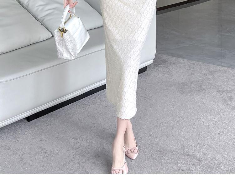 Long Sleeve Round Neck Plain Bodycon Midi Dress Product Image