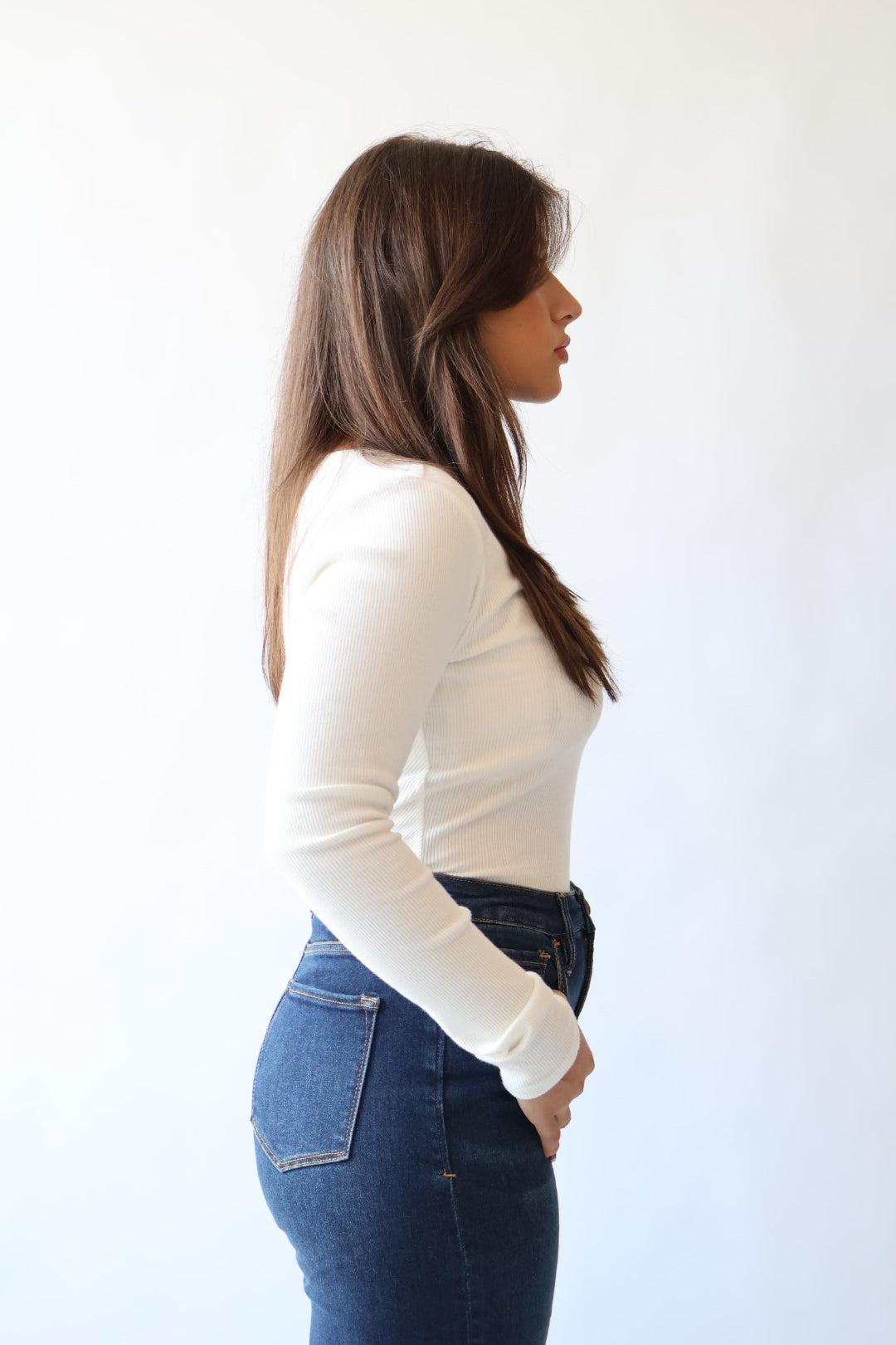 Marlowe Ribbed V Neck Fitted Top Product Image