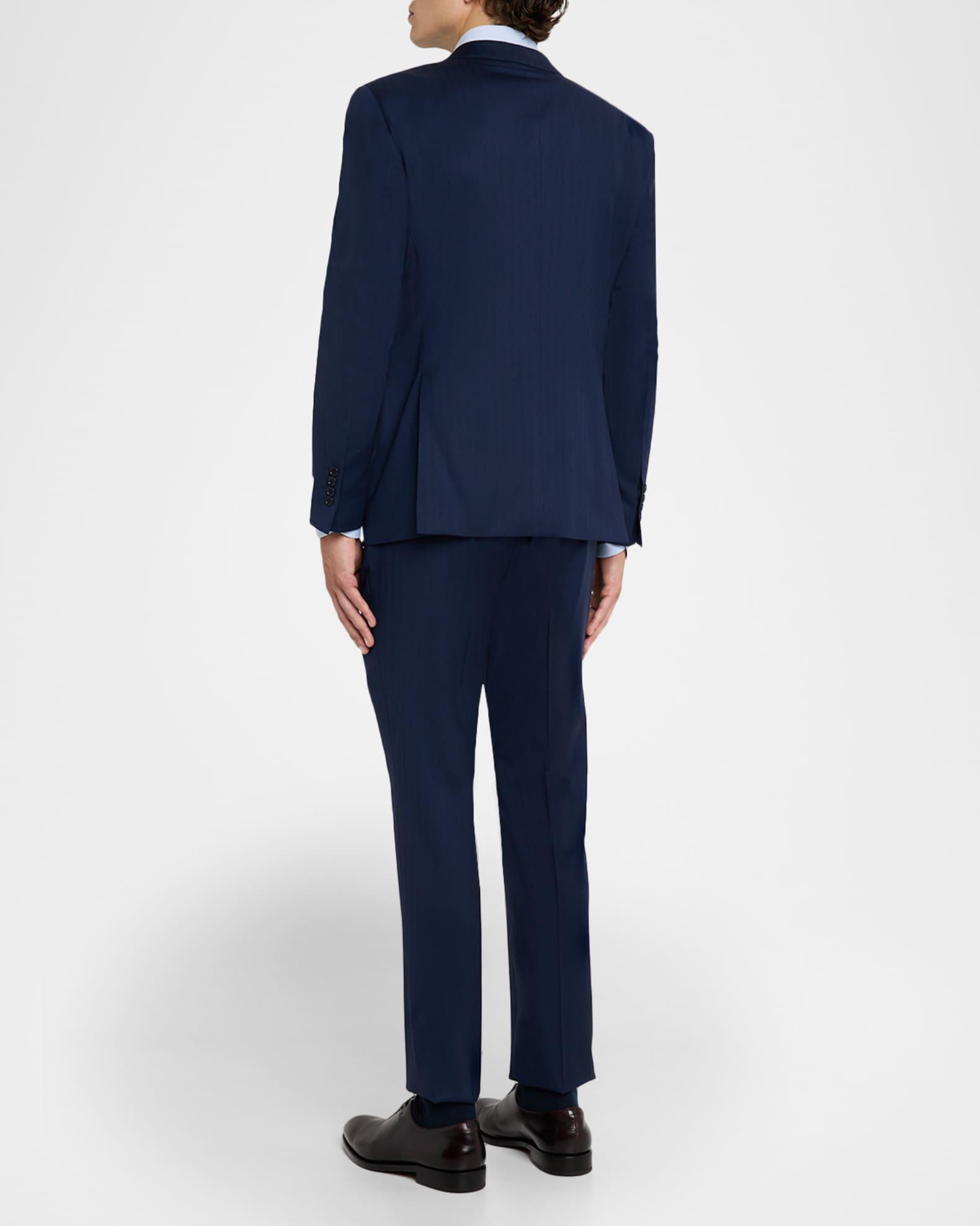 Men's 130s Wool Micro-Herringbone Peak Lapel G Line Suit Product Image